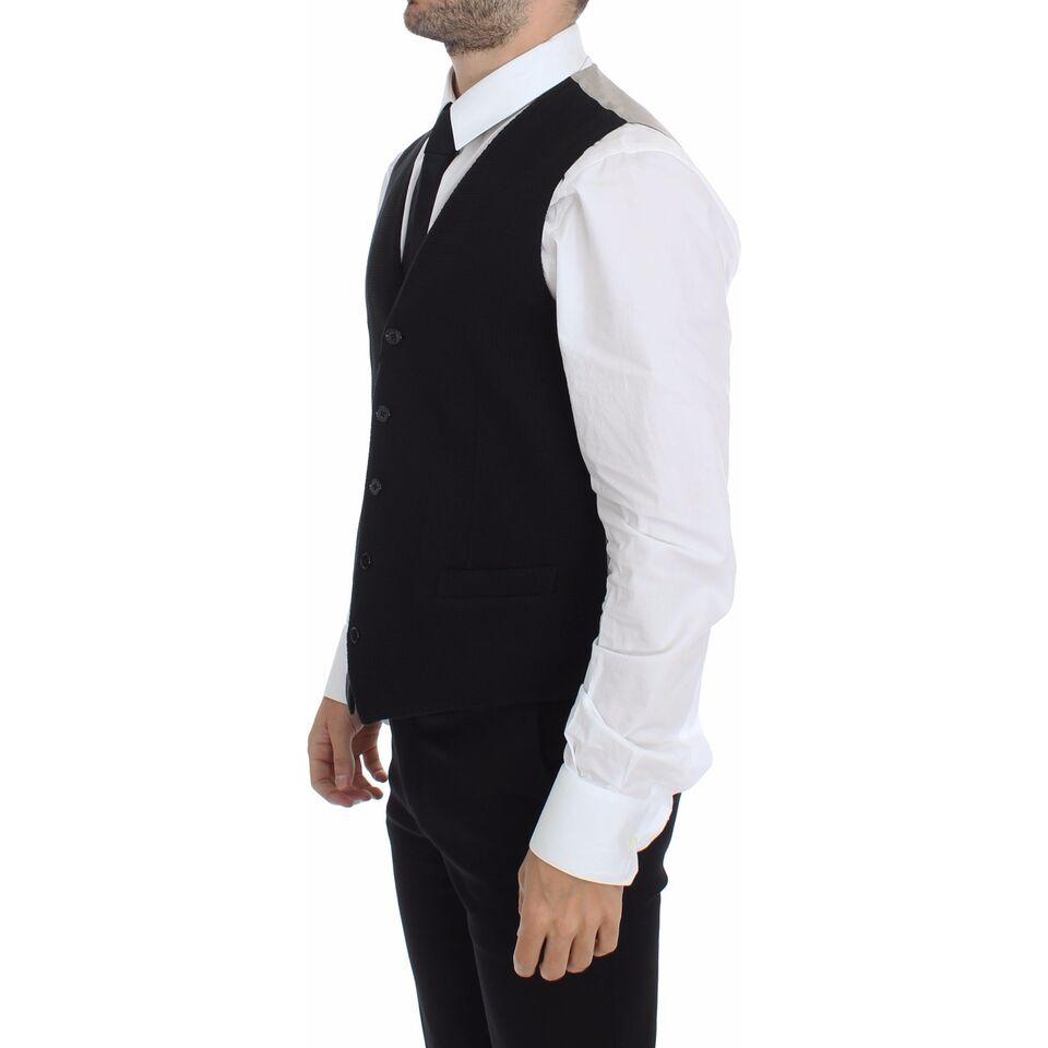 Dolce & Gabbana Elegant Black Silk Dress Vest Dolce & Gabbana Light Gray