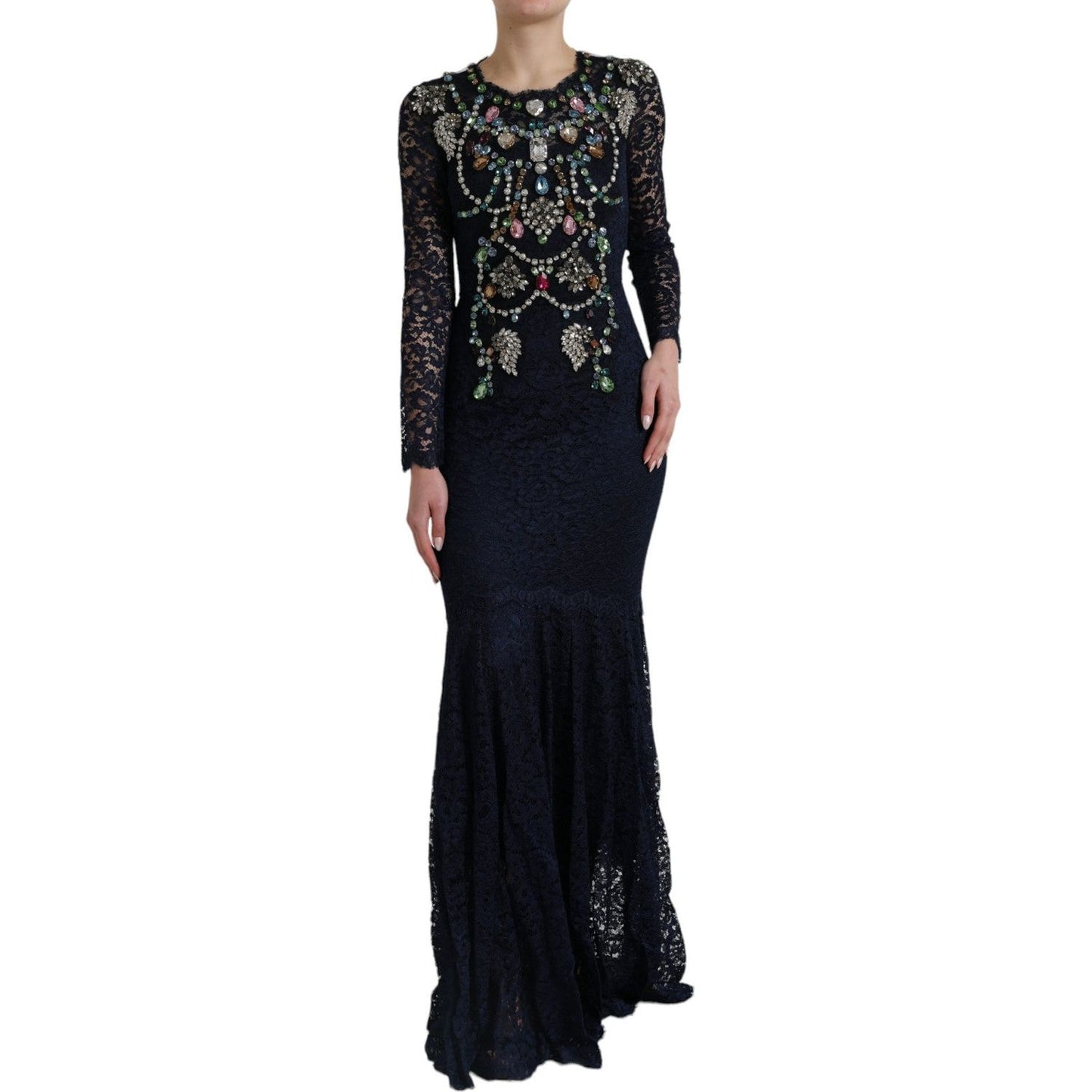 Dolce & Gabbana Crystal Embellished Navy Blue Flare Dress Dolce & Gabbana Black