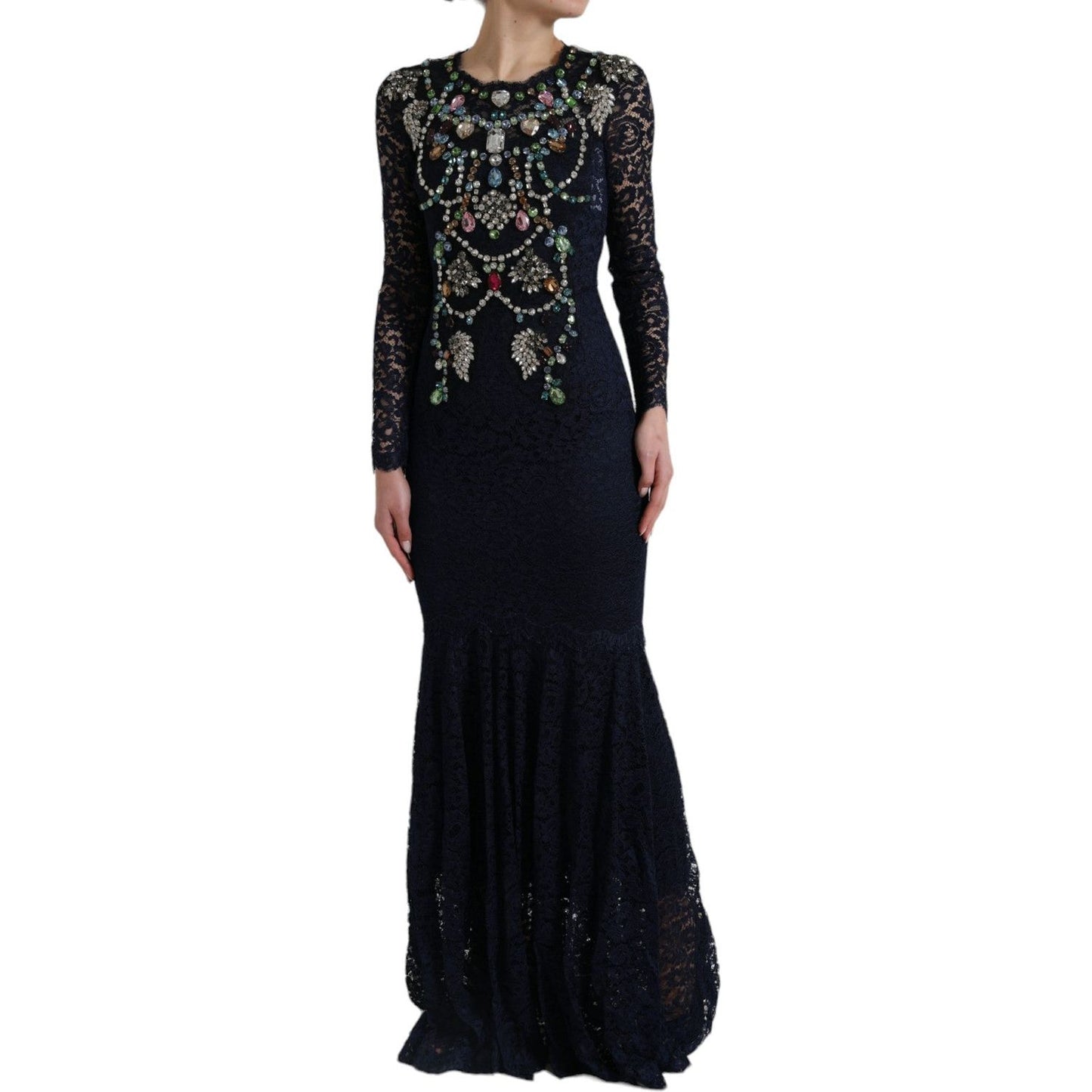 Dolce & Gabbana Crystal Embellished Navy Blue Flare Dress Dolce & Gabbana Black