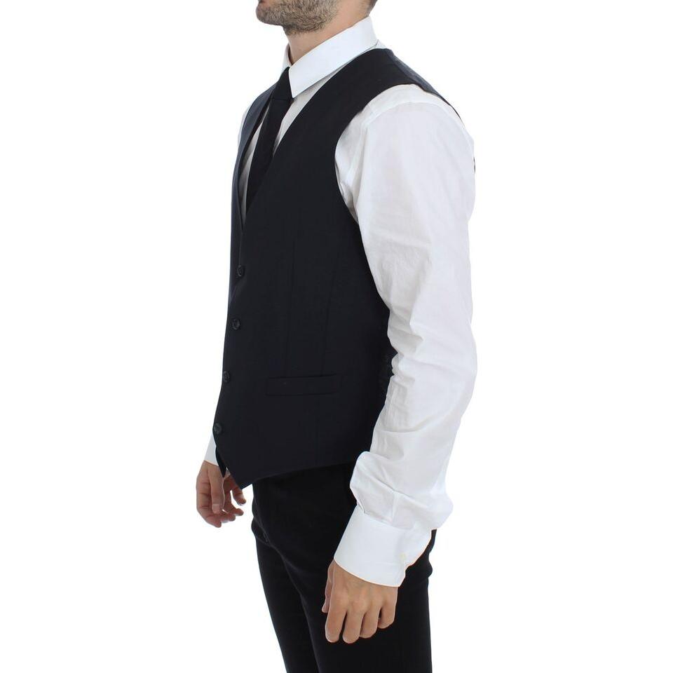 Dolce & Gabbana Elegant Gray Striped Wool-Silk Dress Vest Dolce & Gabbana Black