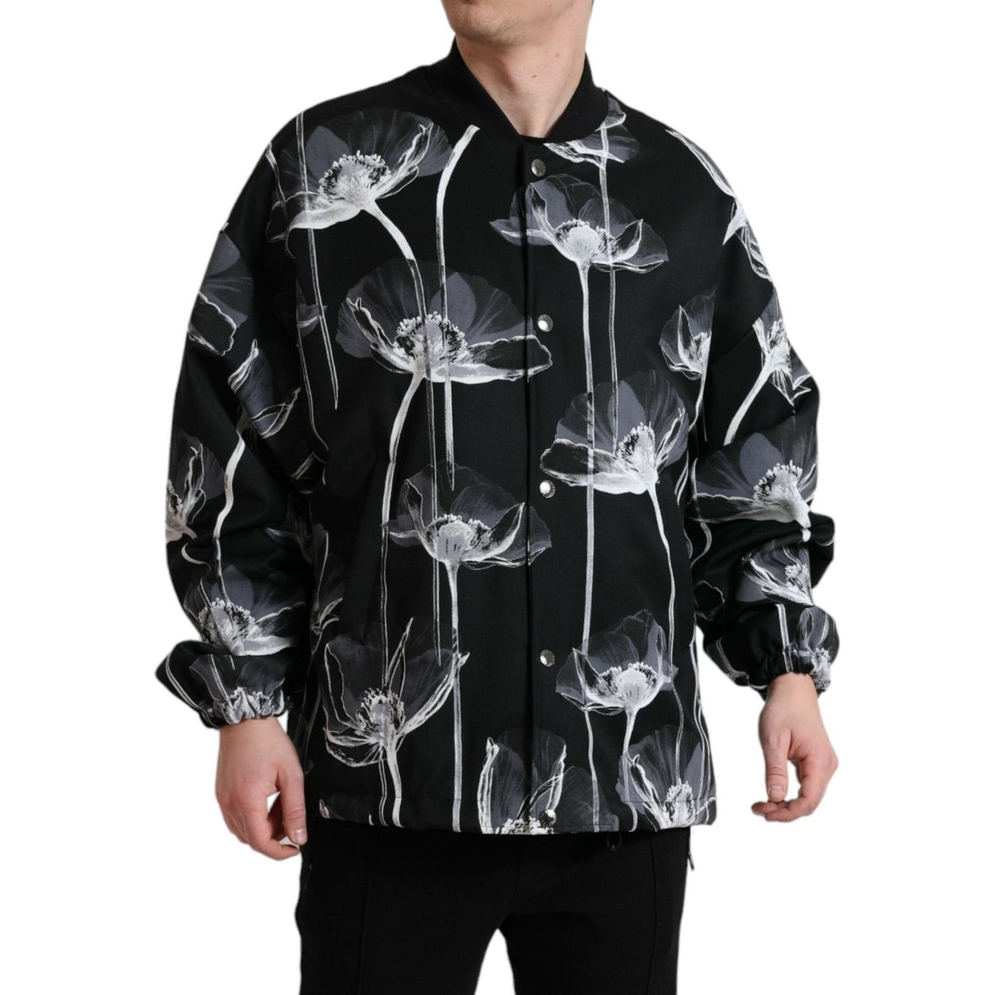Dolce & Gabbana Elegant Floral-Print Bomber Jacket Dolce & Gabbana Black