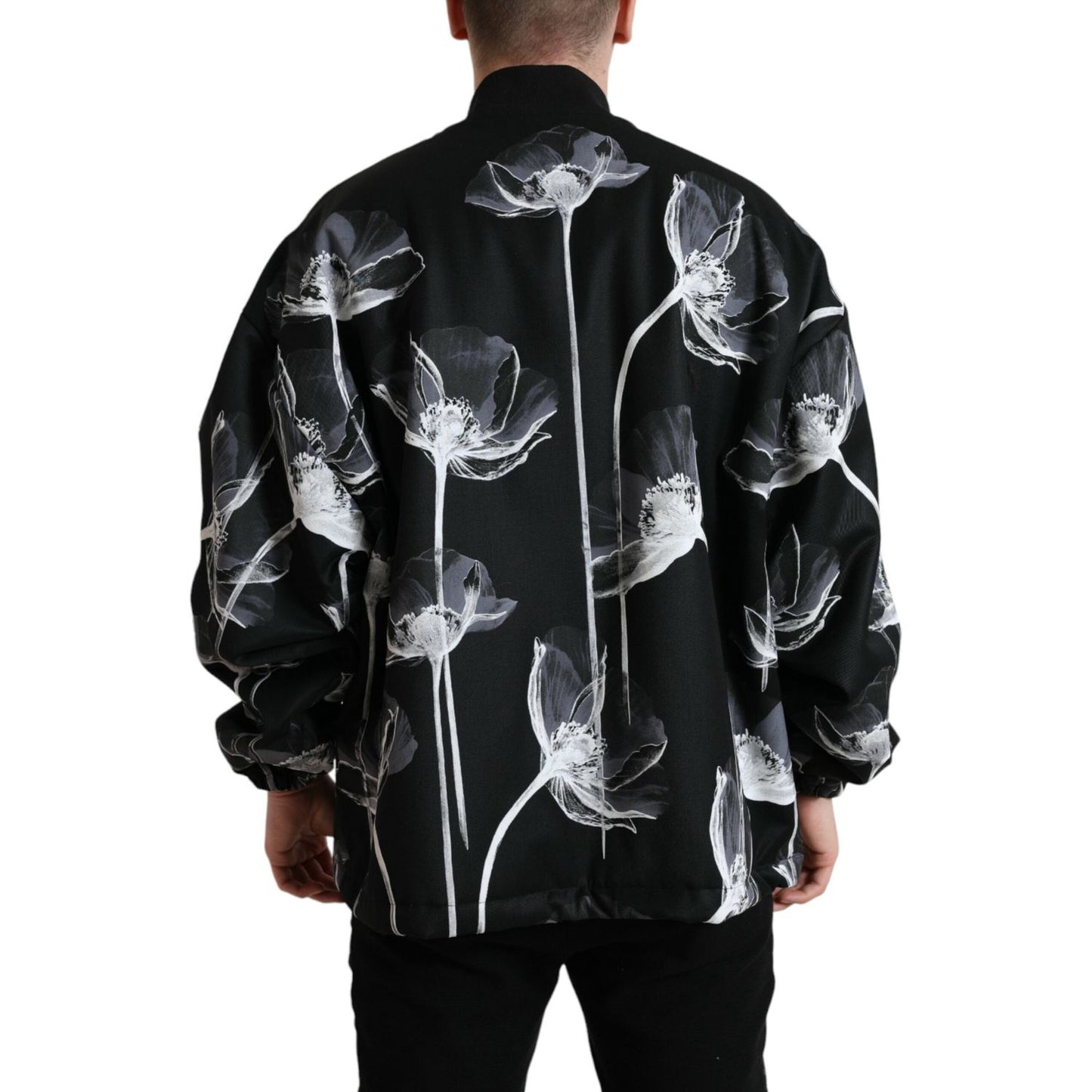 Dolce & Gabbana Elegant Floral-Print Bomber Jacket Dolce & Gabbana Black