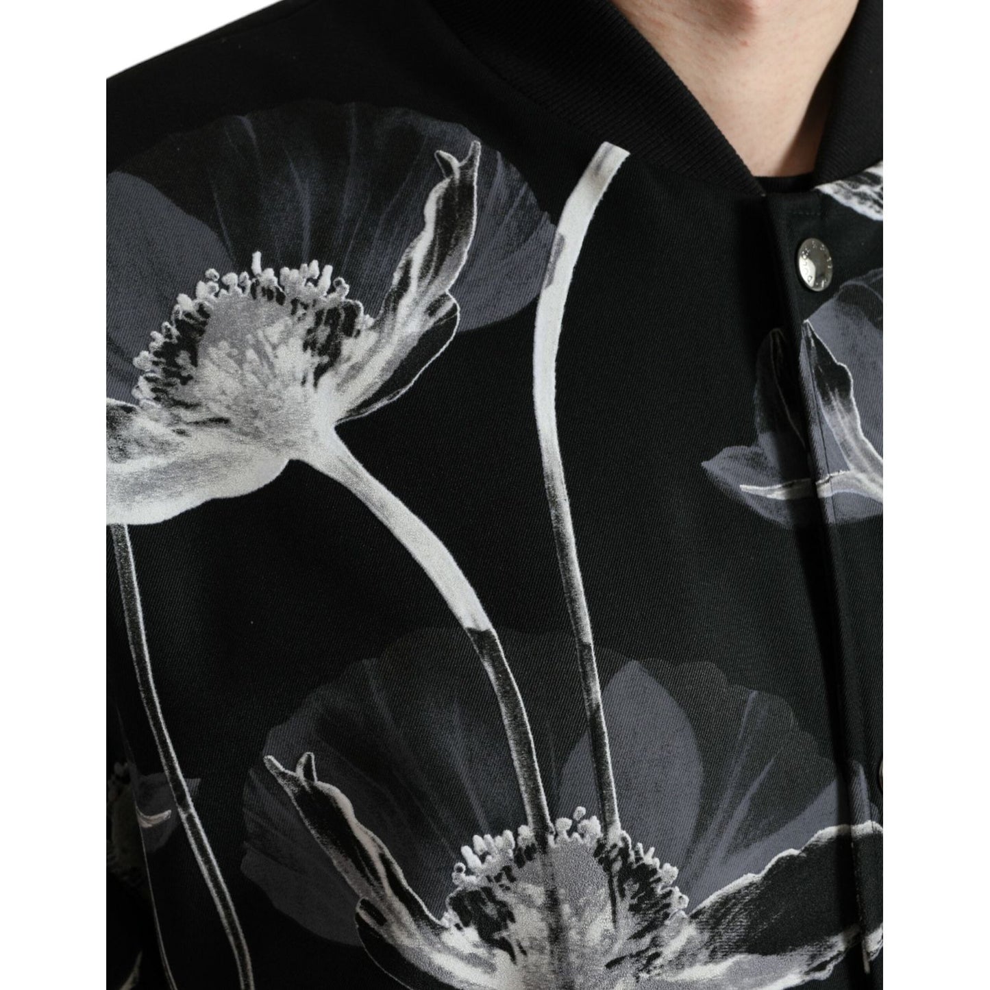 Dolce & Gabbana Elegant Floral-Print Bomber Jacket Dolce & Gabbana Black