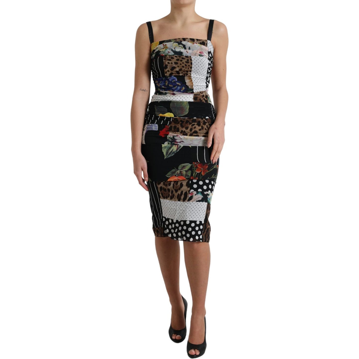 Dolce & Gabbana Elegant Patchwork Silk Midi Dress Dolce & Gabbana Dark Slate Gray