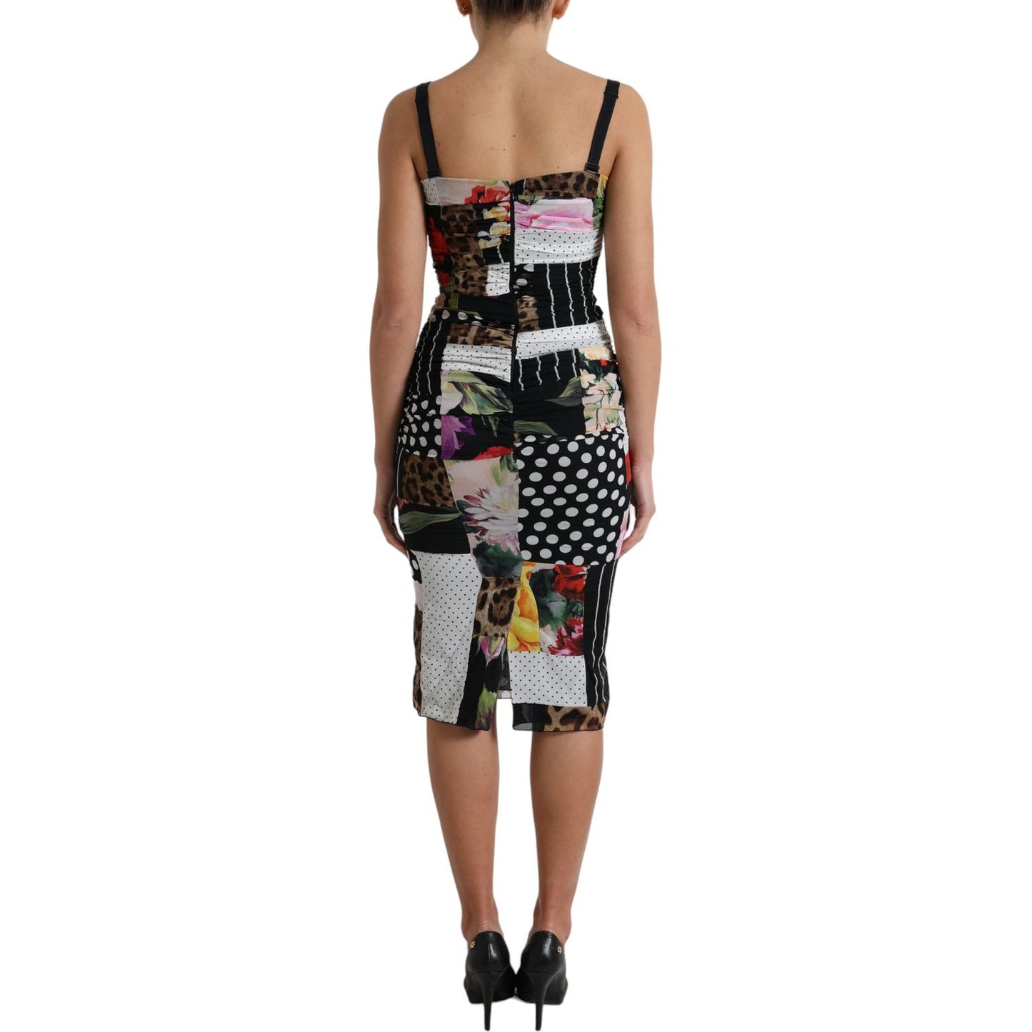Dolce & Gabbana Elegant Patchwork Silk Midi Dress Dolce & Gabbana Rosy Brown