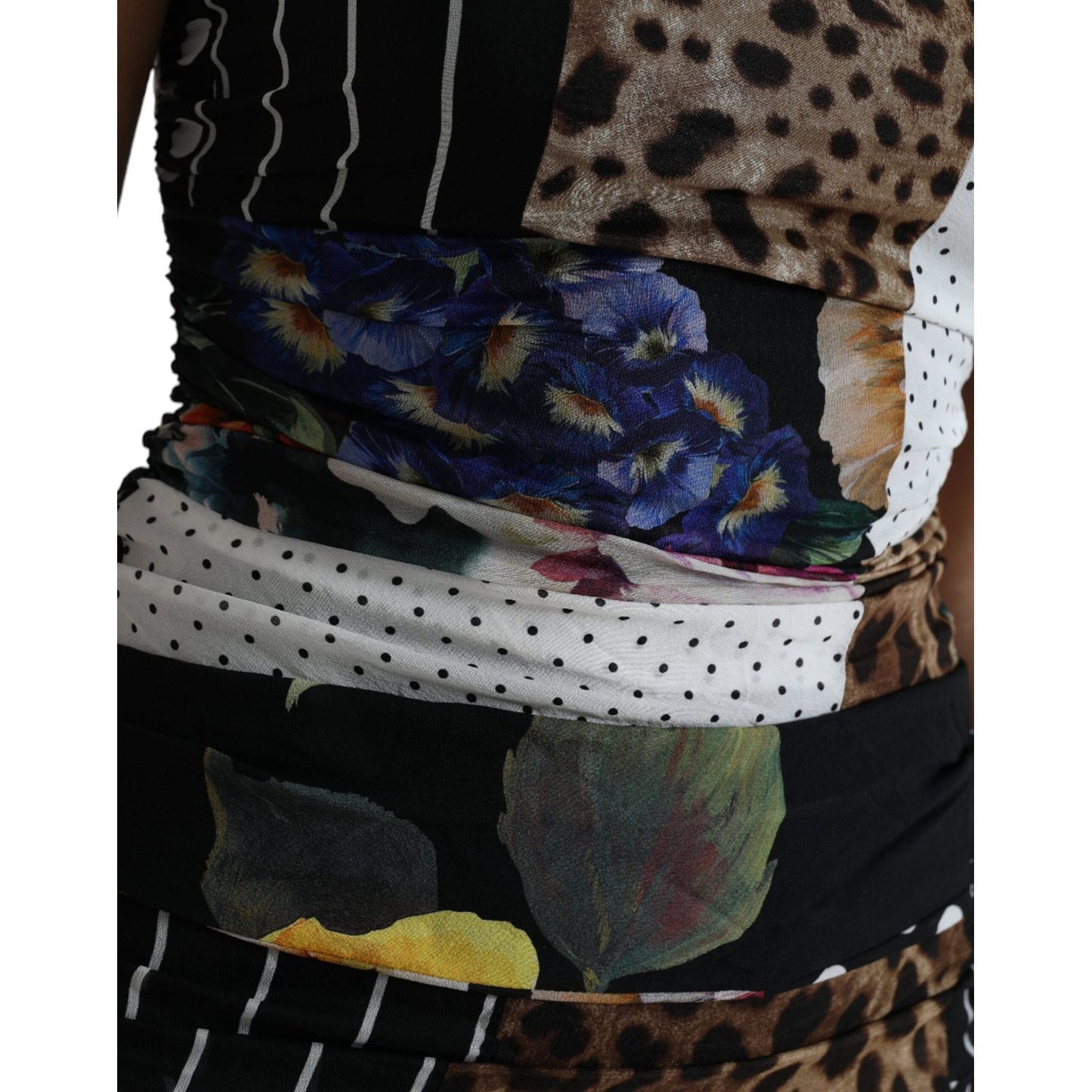 Dolce & Gabbana Elegant Patchwork Silk Midi Dress Dolce & Gabbana Black