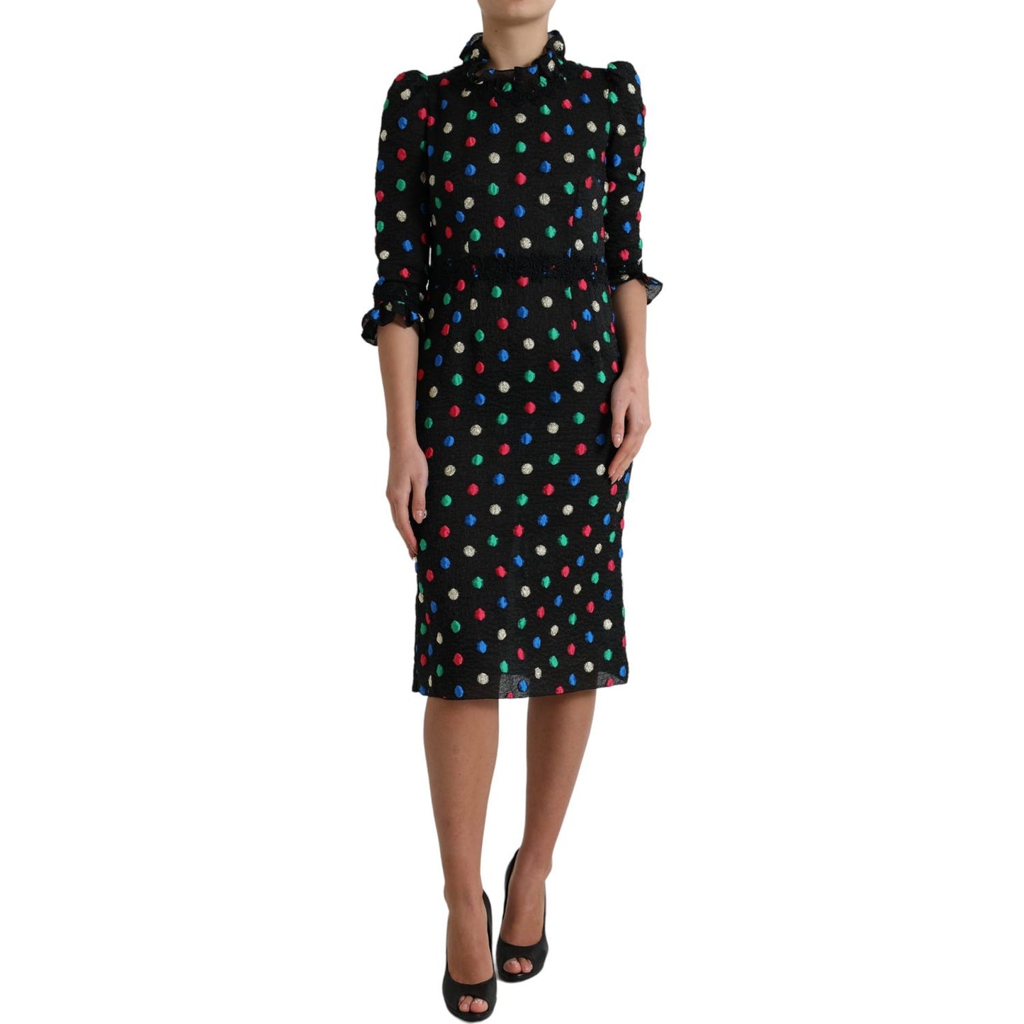 Dolce & Gabbana Elegant High Neck Polka Dot Midi Dress Dolce & Gabbana Rosy Brown
