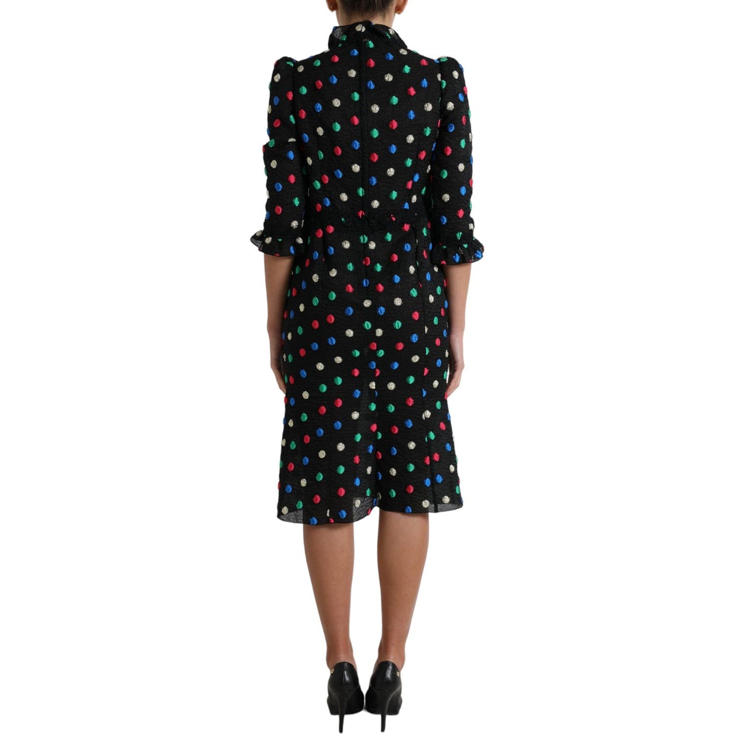 Dolce & Gabbana Elegant High Neck Polka Dot Midi Dress Dolce & Gabbana Rosy Brown