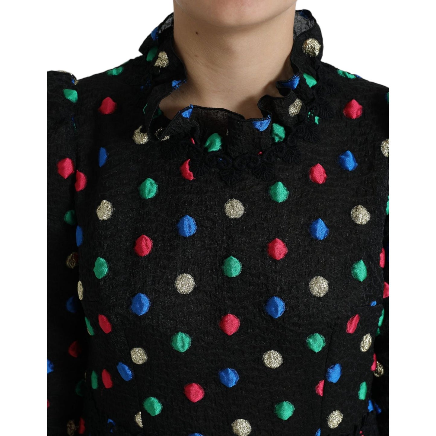 Dolce & Gabbana Elegant High Neck Polka Dot Midi Dress Dolce & Gabbana Black