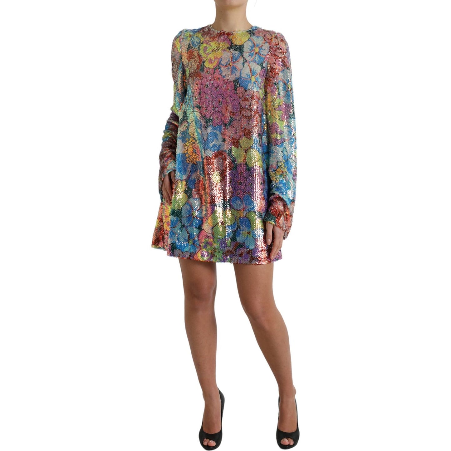 Dolce & Gabbana Elegant Floral Sequined Mini Dress Dolce & Gabbana Dim Gray