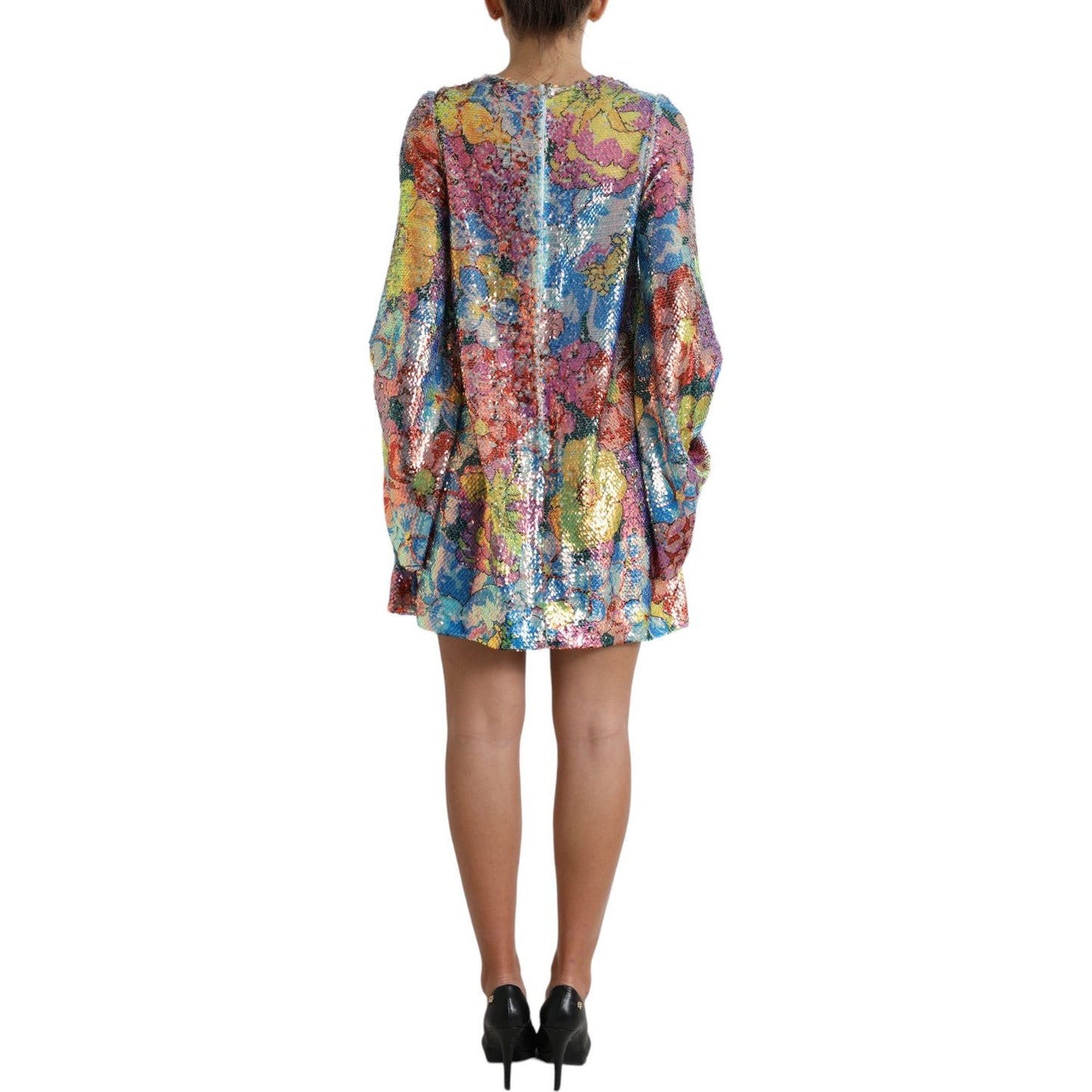 Dolce & Gabbana Elegant Floral Sequined Mini Dress Dolce & Gabbana Dim Gray
