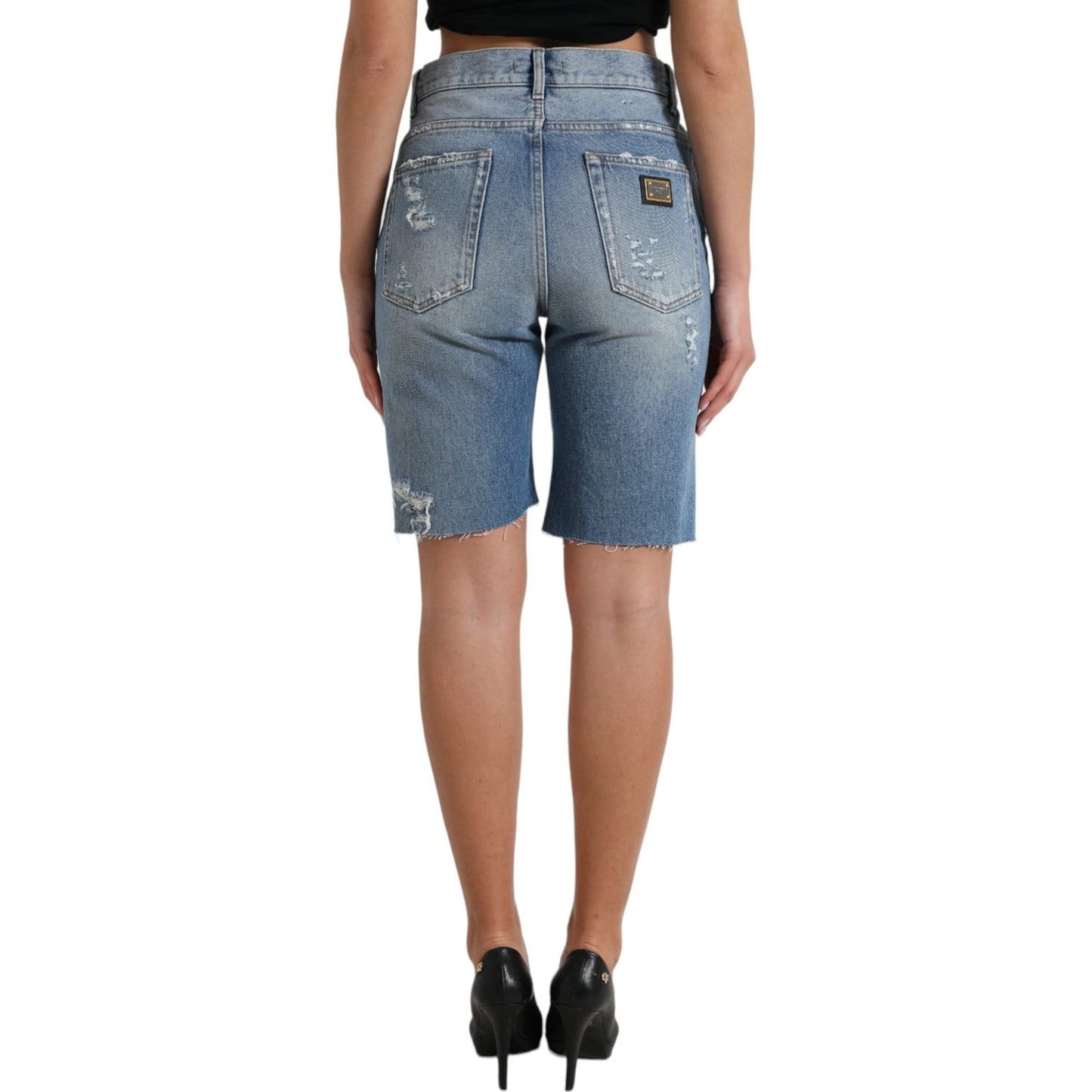 Dolce & Gabbana High Waist Embellished Bermuda Denim Shorts Dolce & Gabbana Dim Gray