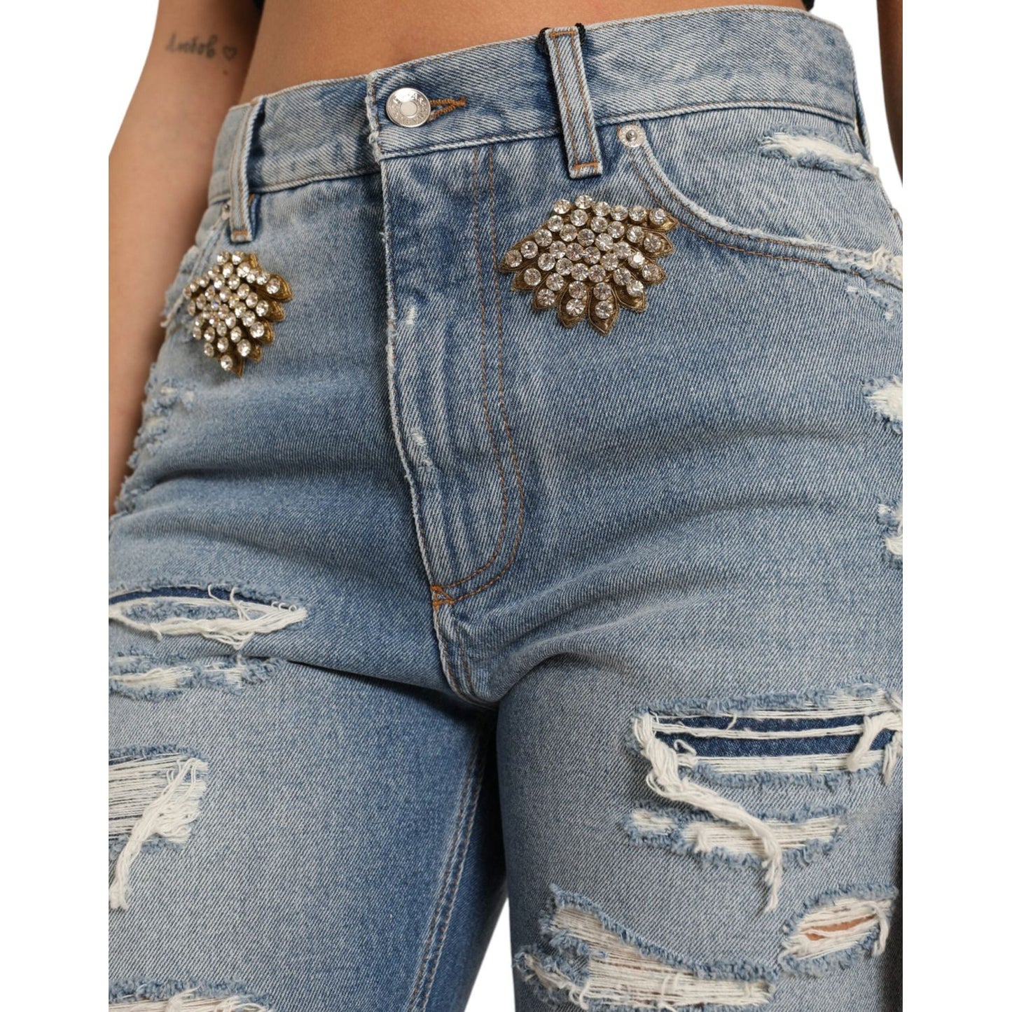 Dolce & Gabbana High Waist Embellished Bermuda Denim Shorts Dolce & Gabbana Slate Gray