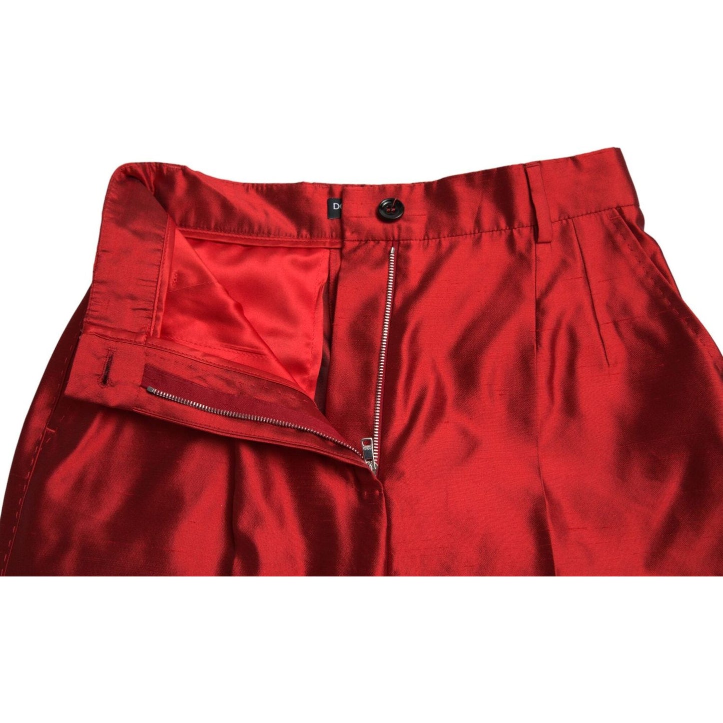 Dolce & Gabbana Elegant High Waist Wide Leg Silk Pants Dolce & Gabbana Firebrick