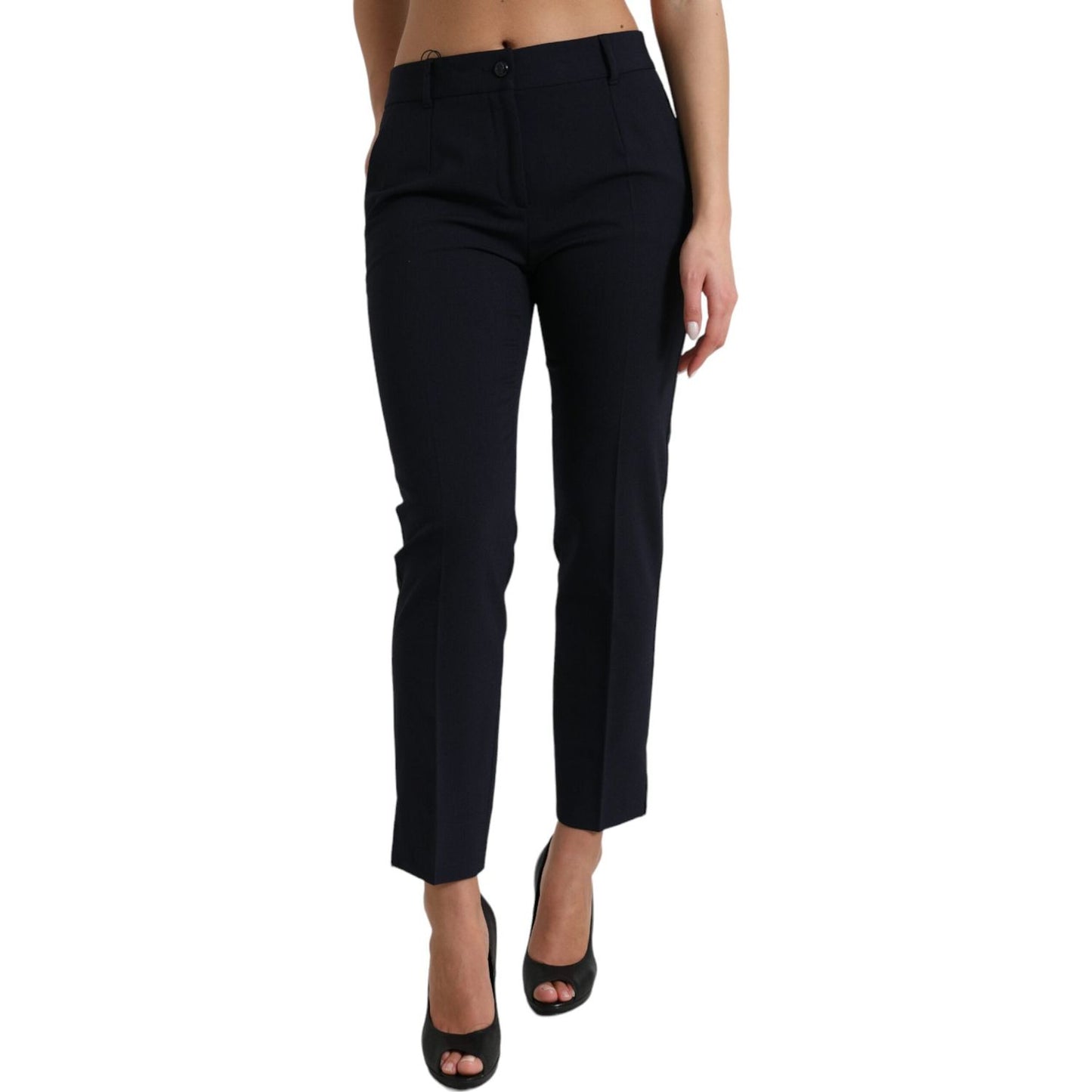 Dolce & Gabbana Elegant Mid Waist Tapered Pants in Blue Dolce & Gabbana Rosy Brown