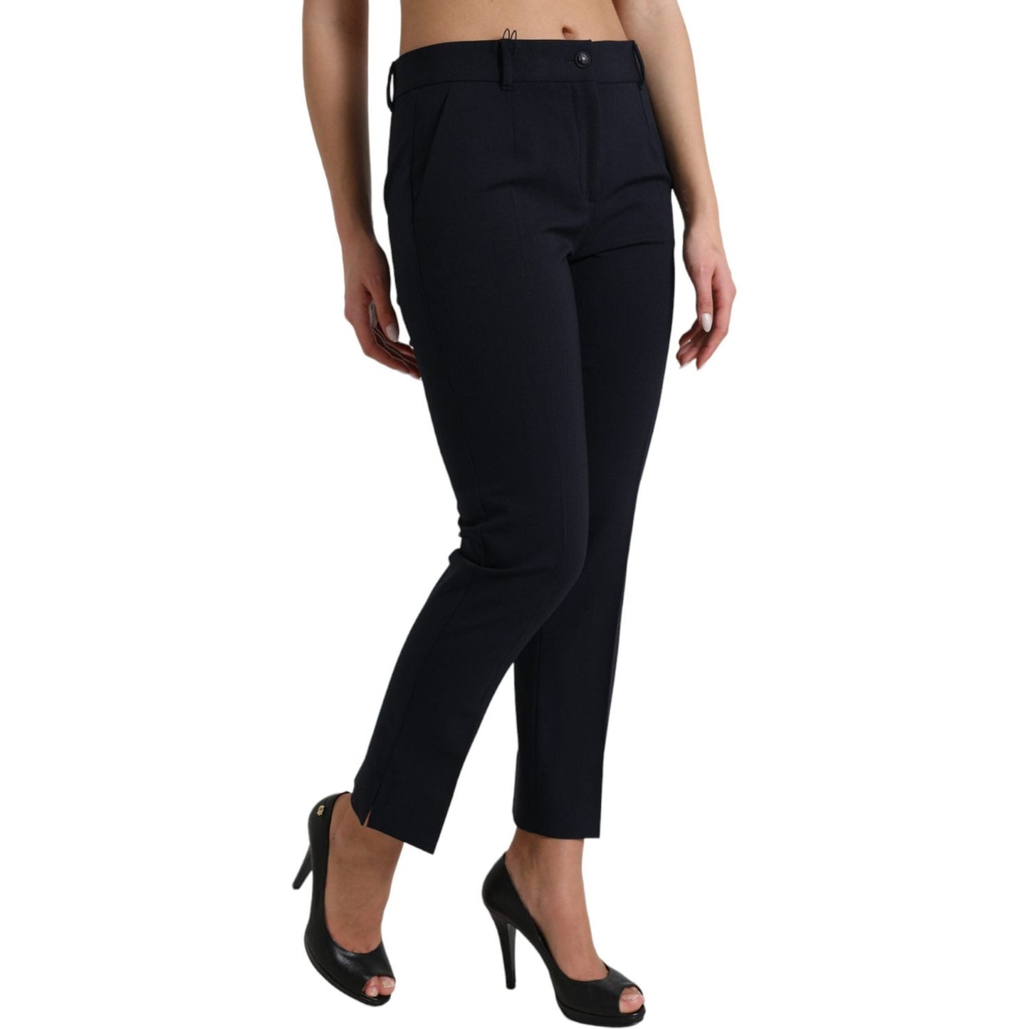 Dolce & Gabbana Elegant Mid Waist Tapered Pants in Blue Dolce & Gabbana Rosy Brown