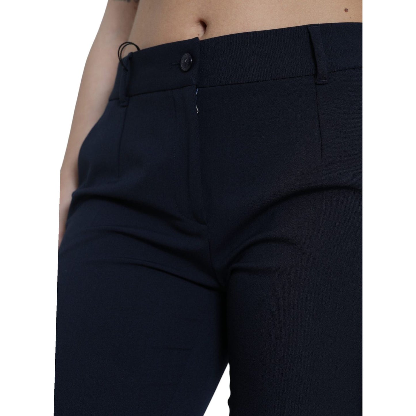 Dolce & Gabbana Elegant Mid Waist Tapered Pants in Blue Dolce & Gabbana Black
