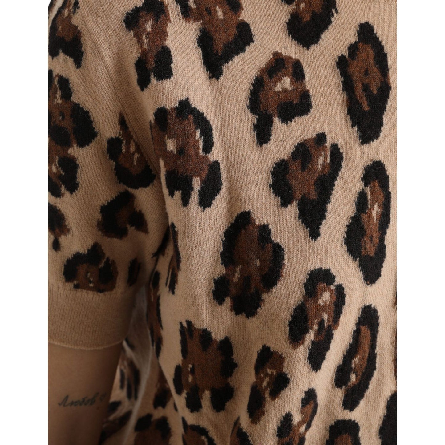 Dolce & Gabbana Elegant Beige Leopard Turtleneck Wool Top Dolce & Gabbana Dark Slate Gray