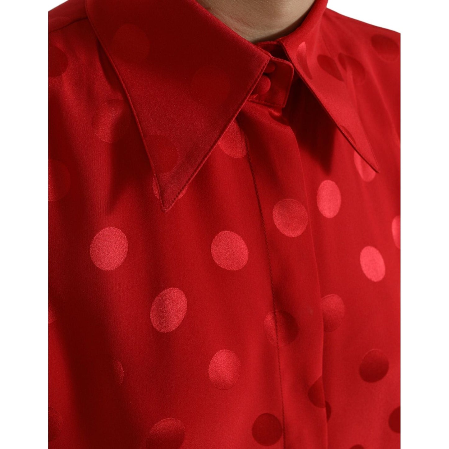 Dolce & Gabbana Elegant Polka Dot Sleeveless Silk Blouse Dolce & Gabbana Dark Red
