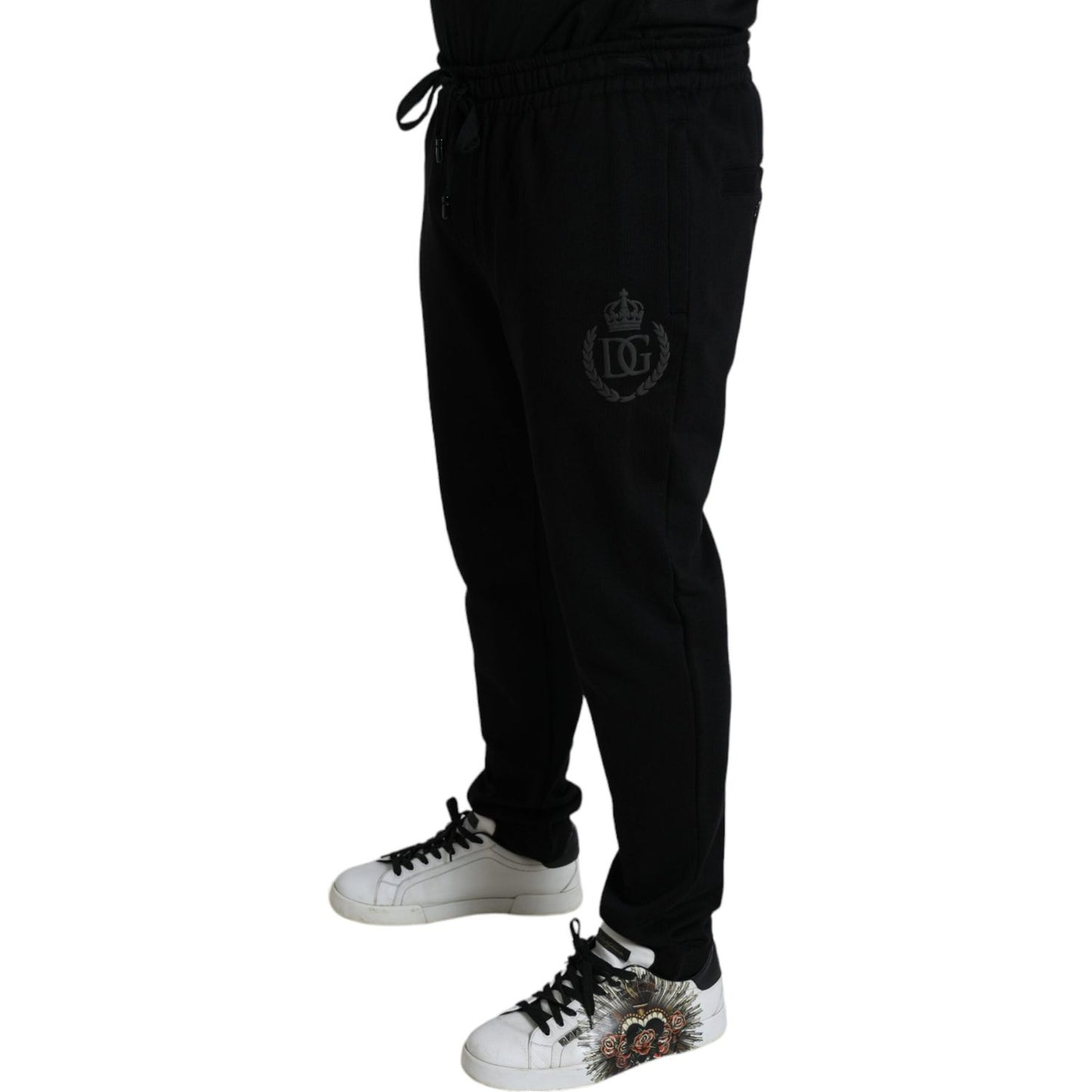 Dolce & Gabbana Elegant Black Cotton Joggers with Logo Embroidery Dolce & Gabbana Black