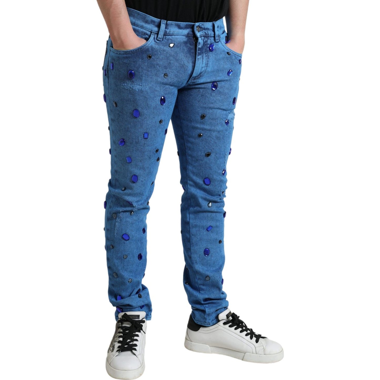 Dolce & Gabbana Crystal Embellished Skinny Denim Jeans Dolce & Gabbana Dark Slate Blue