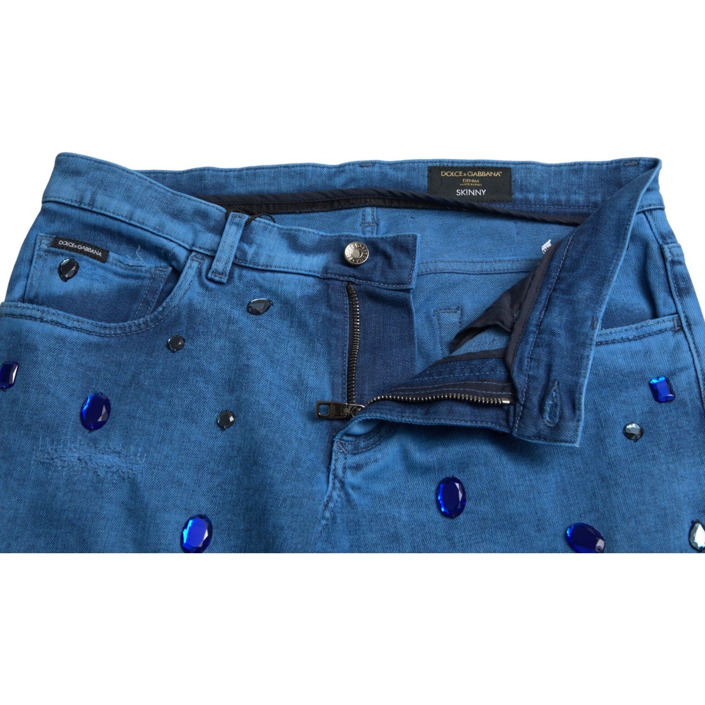 Dolce & Gabbana Crystal Embellished Skinny Denim Jeans Dolce & Gabbana Dark Slate Blue