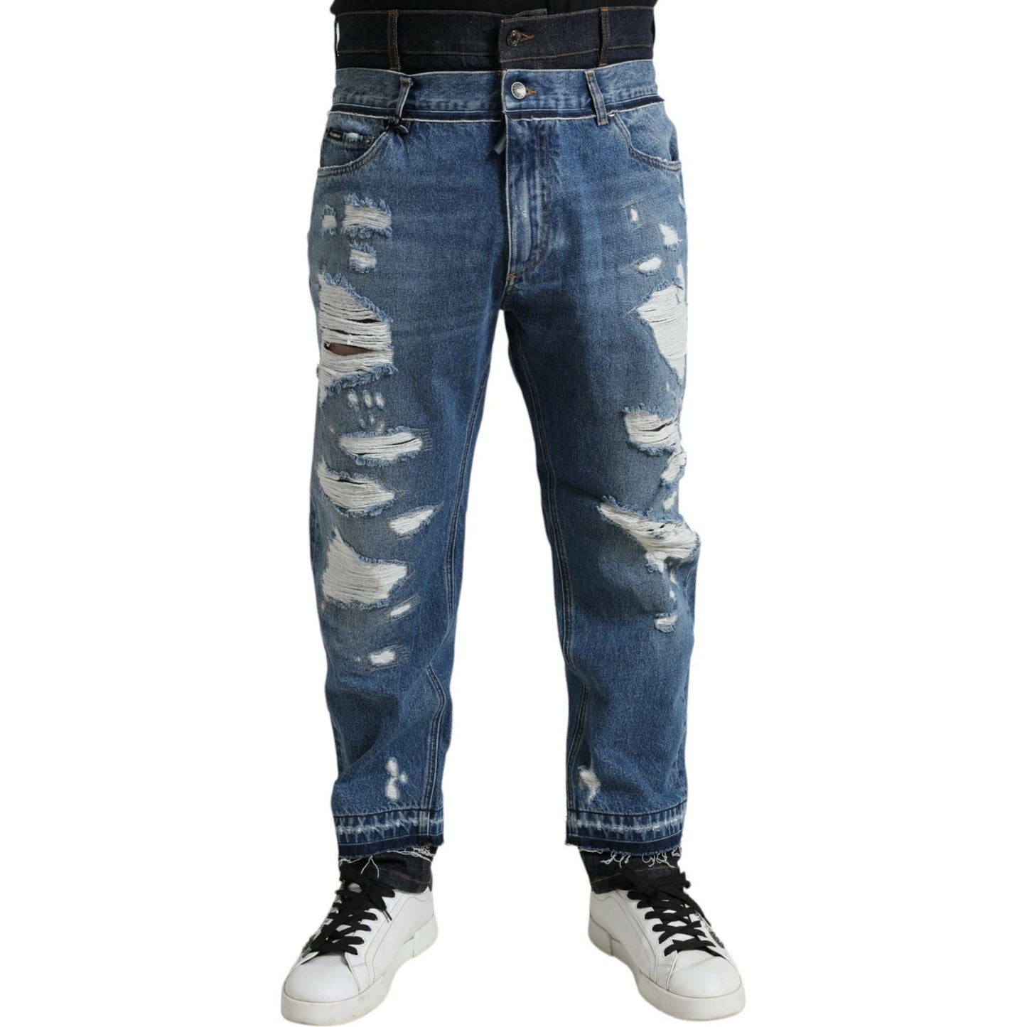 Dolce & Gabbana Chic Skinny Tattered Denim Jeans Dolce & Gabbana Dark Slate Gray