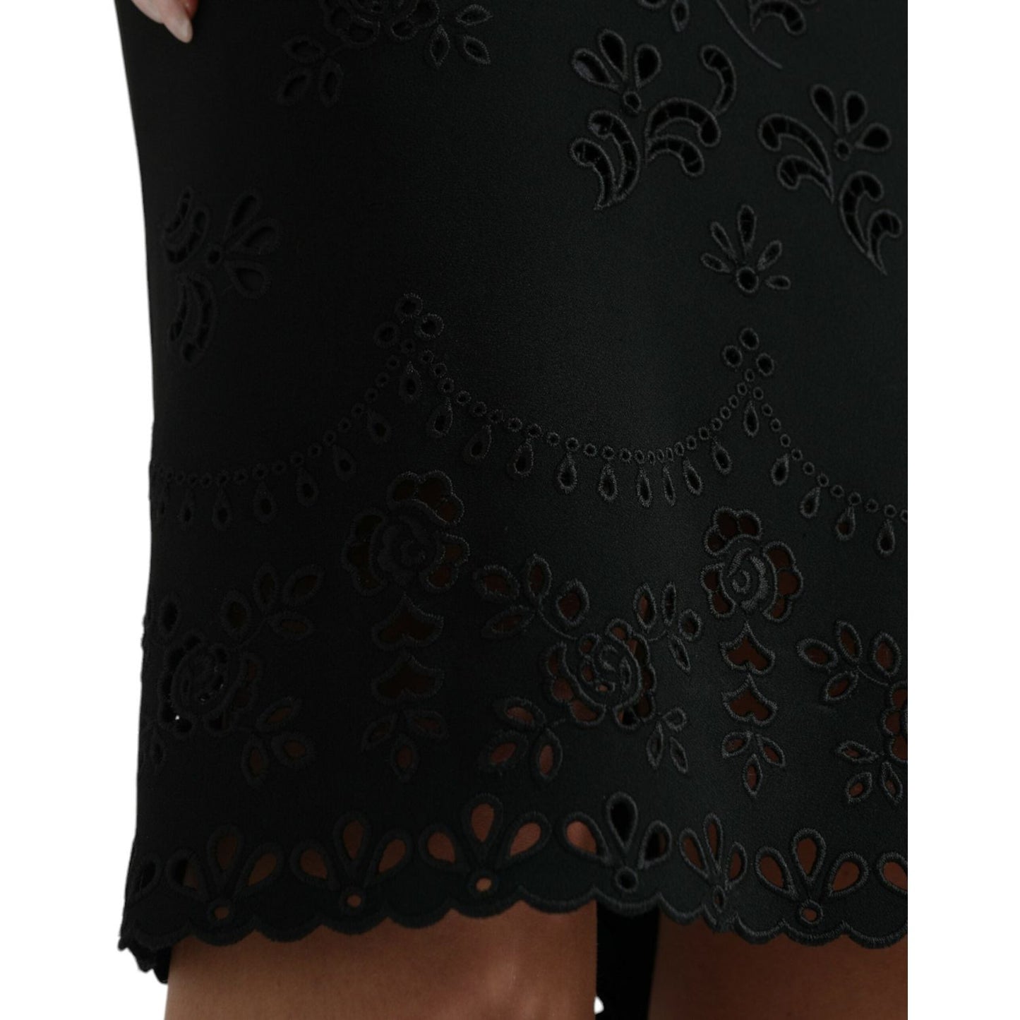 Dolce & Gabbana Black Floral Lace Bodycon Midi Dress Dolce & Gabbana Black
