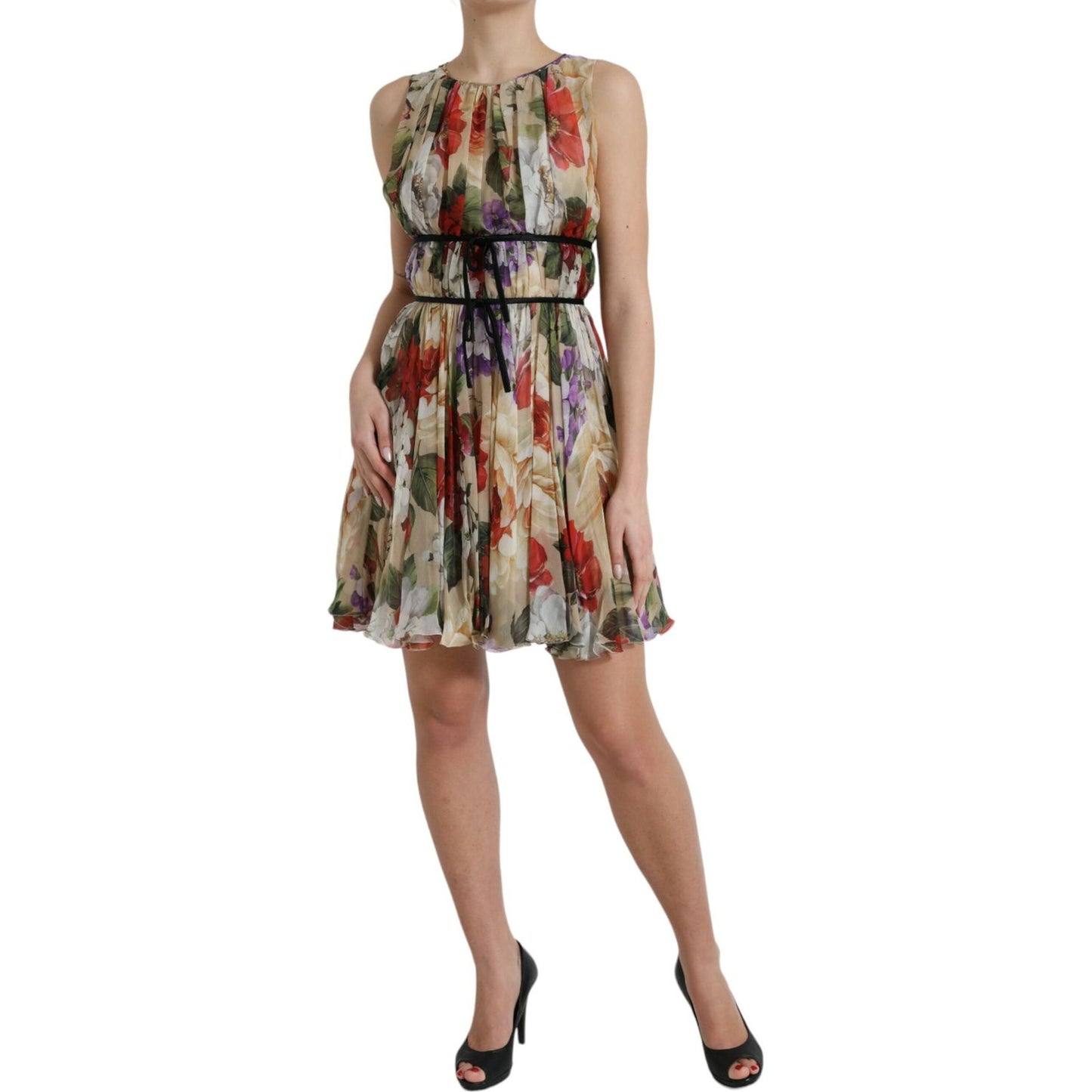 Dolce & Gabbana Floral Elegance Silk Chiffon Mini Dress Dolce & Gabbana Rosy Brown