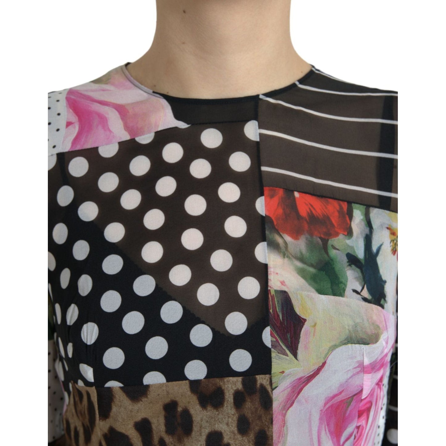Dolce & Gabbana Elegant Patchwork Silk Midi A-Line Dress Dolce & Gabbana Dark Slate Gray