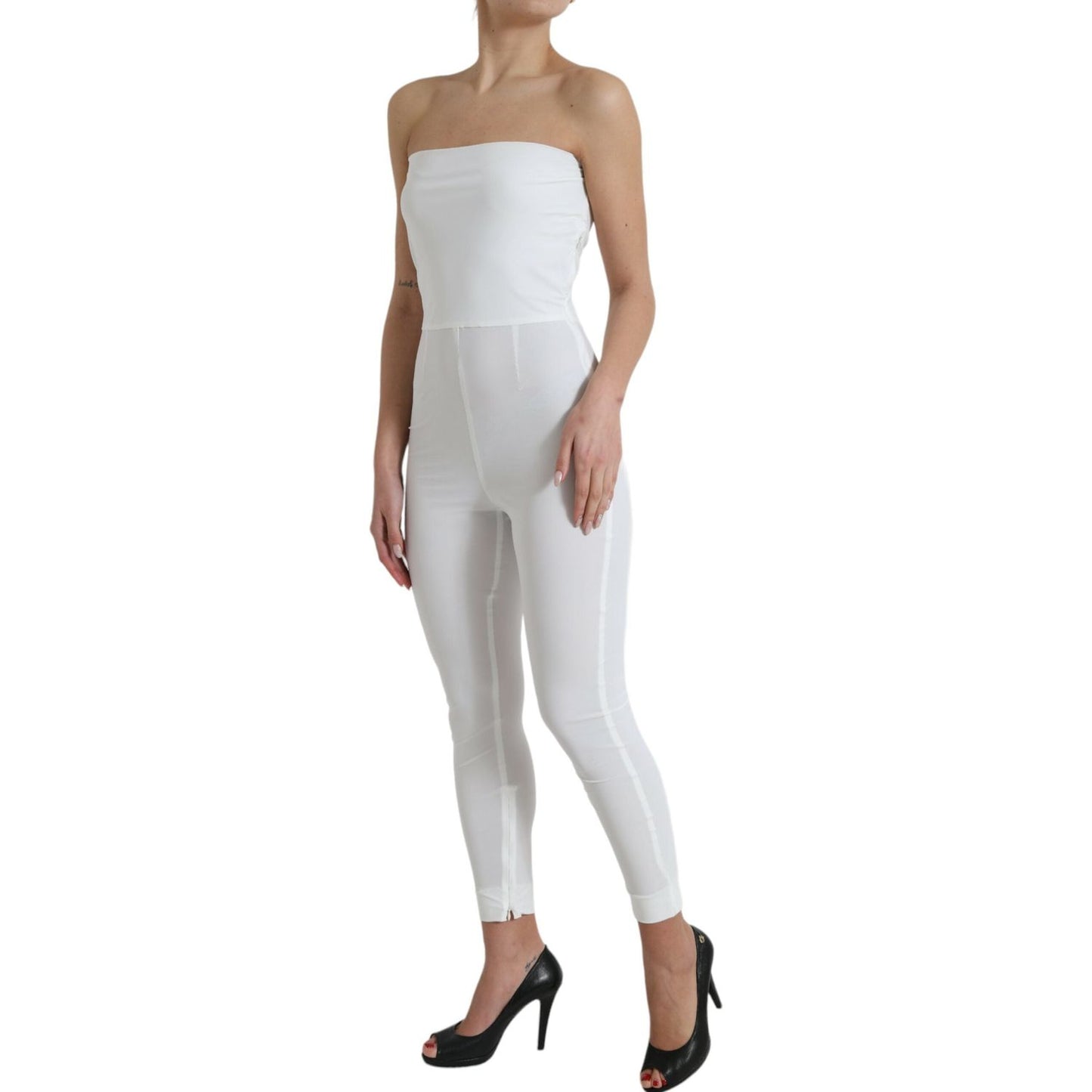 Dolce & Gabbana Elegant White Strapless Jumpsuit Dress Dolce & Gabbana Gray