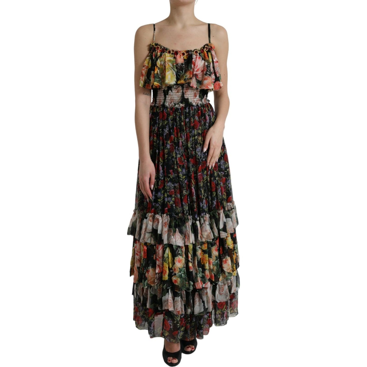 Dolce & Gabbana Vibrant Silk Floral Maxi Dress Dolce & Gabbana Dark Slate Gray