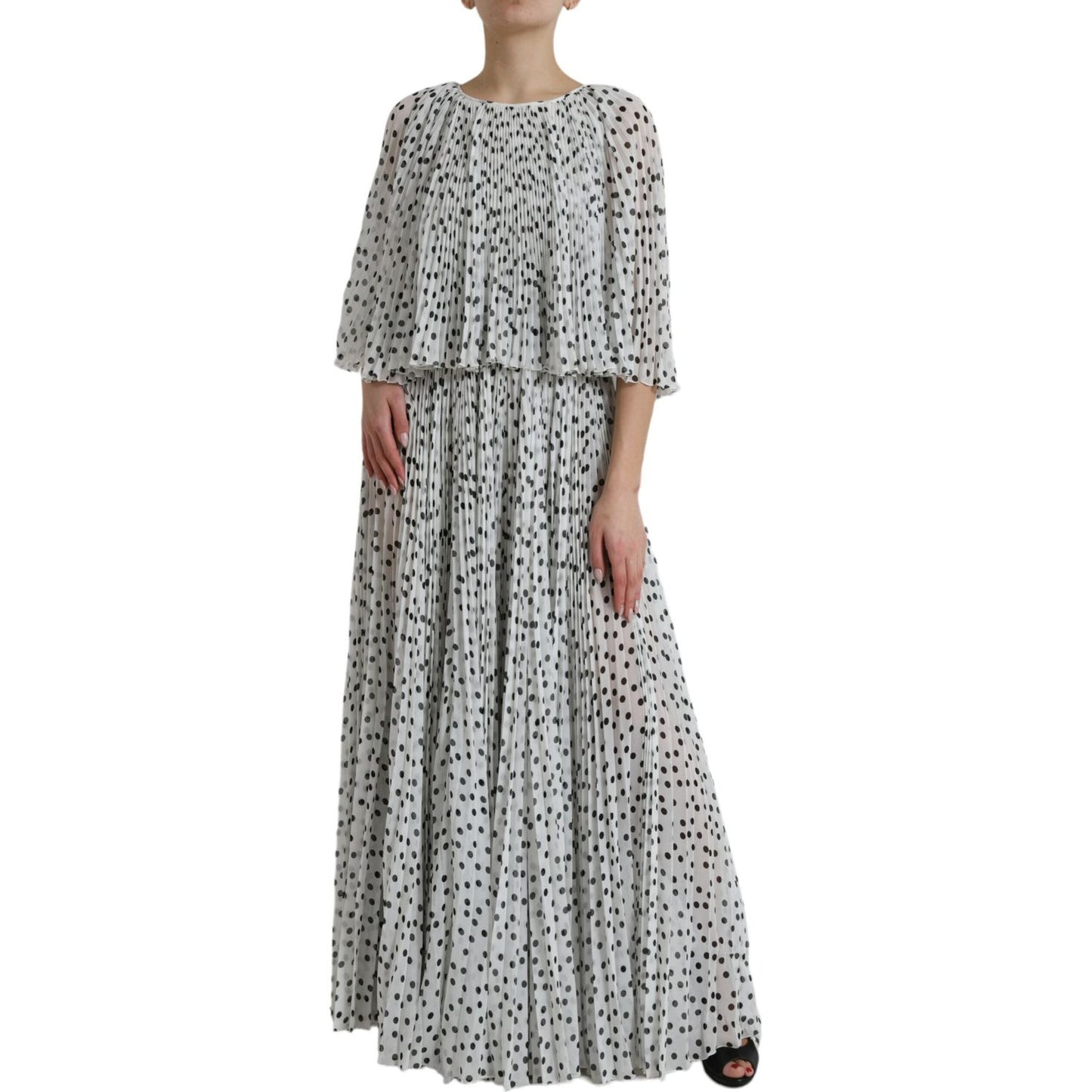 Dolce & Gabbana Elegant Polka Dots Maxi Dress Dolce & Gabbana Dark Gray