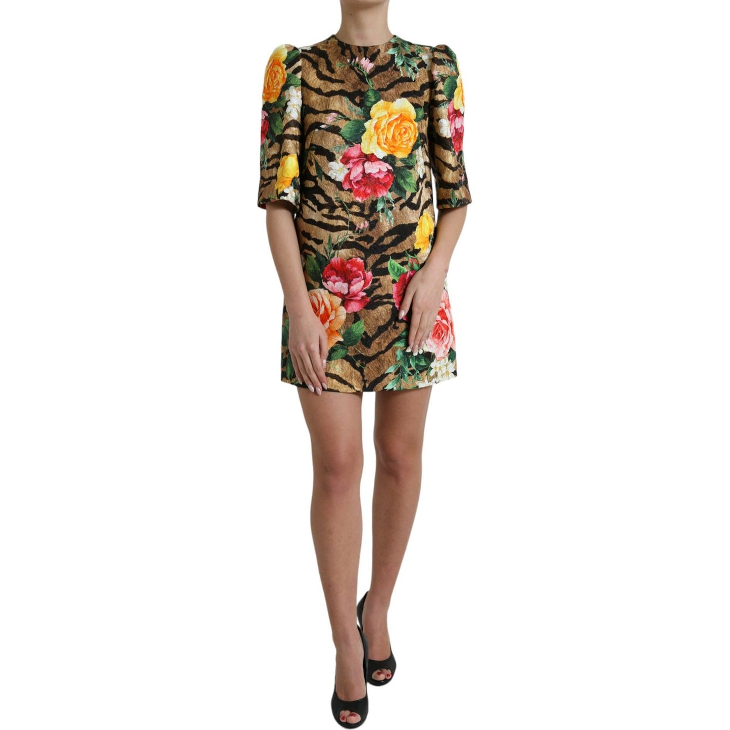 Dolce & Gabbana Animal & Floral Print Mini Shift Dress Dolce & Gabbana Dim Gray