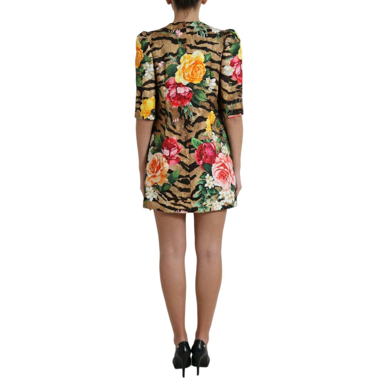 Dolce & Gabbana Animal & Floral Print Mini Shift Dress Dolce & Gabbana Dim Gray