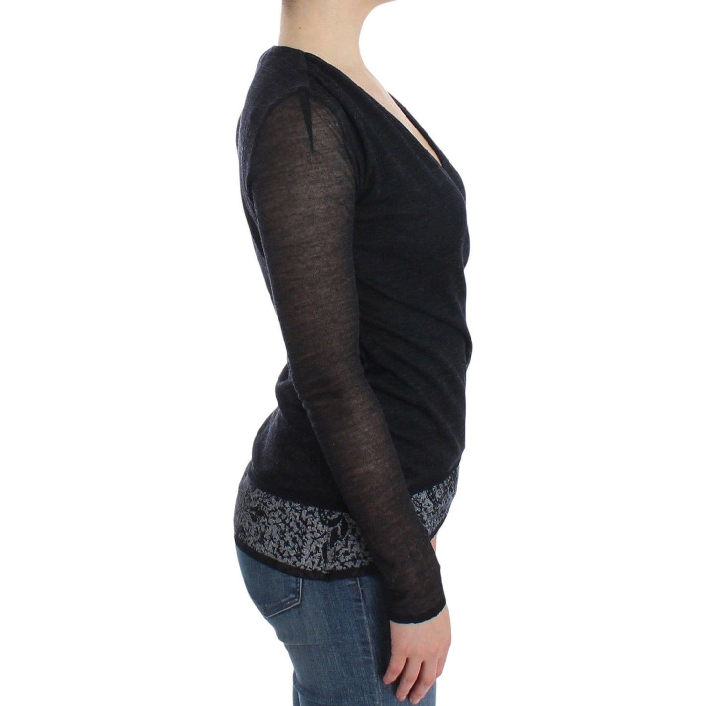 Ermanno Scervino Deep V-neck Black Wool Blend Sweater Ermanno Scervino Dark Slate Gray