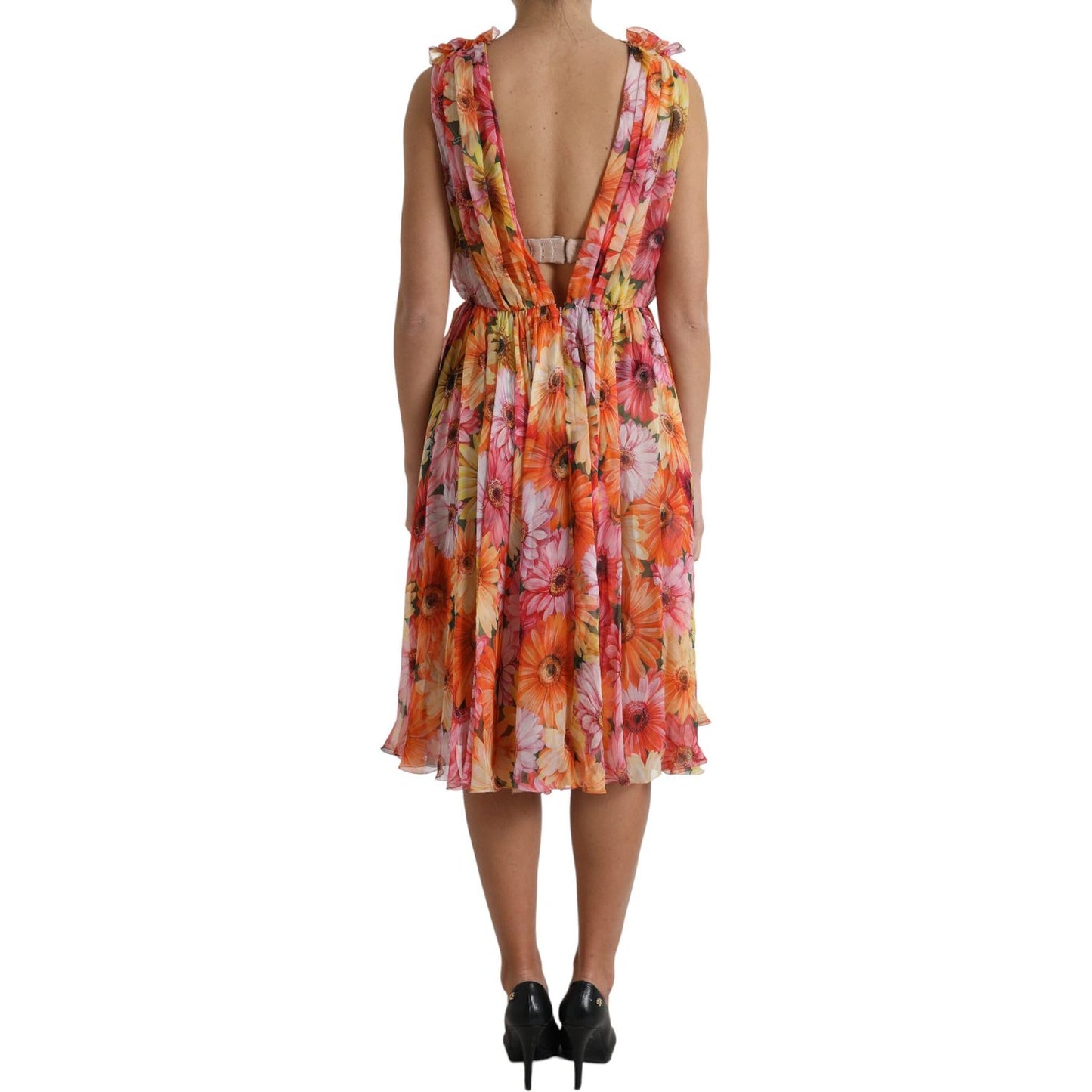 Dolce & Gabbana Elegant Floral Silk Midi Dress with V-Neck Dolce & Gabbana Sienna