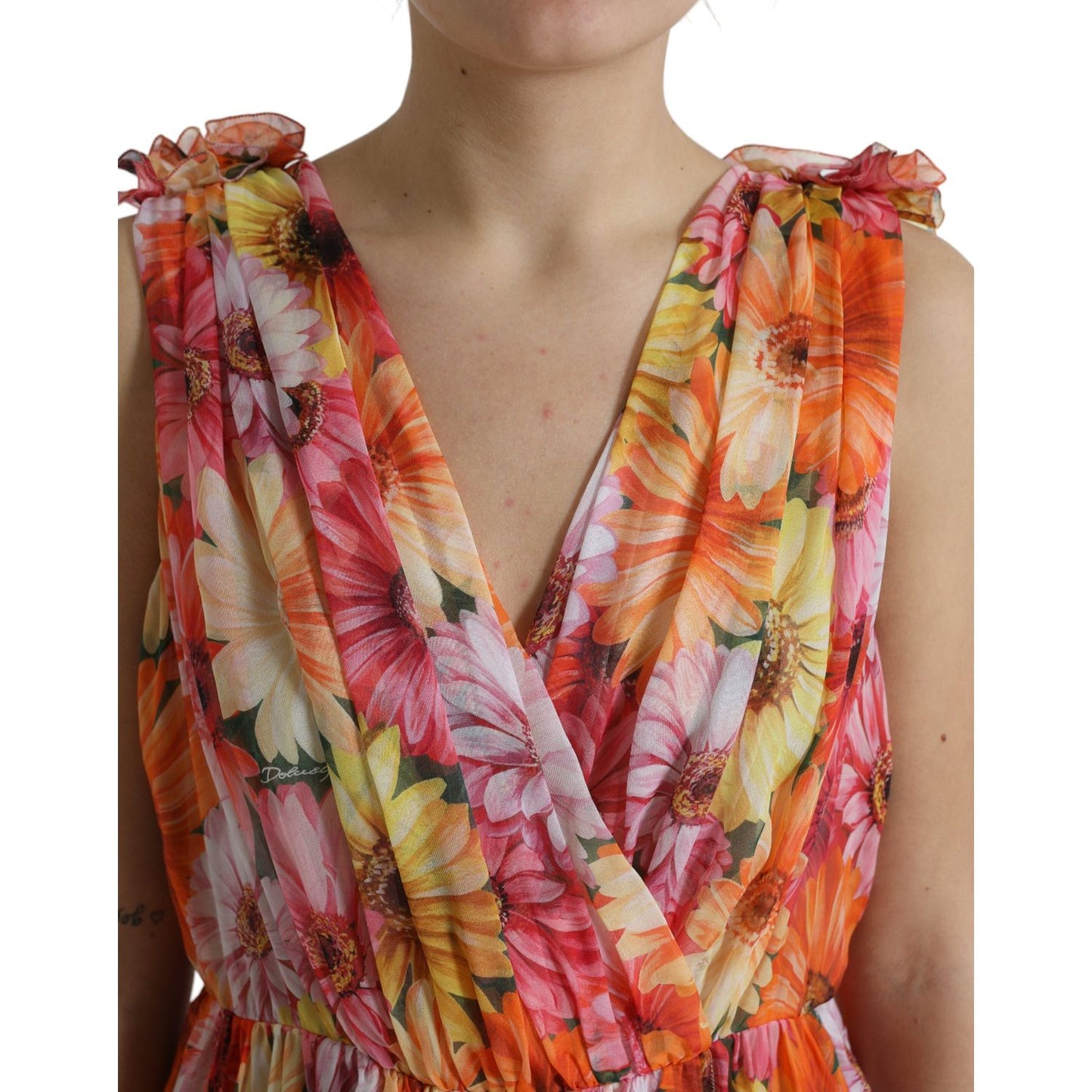 Dolce & Gabbana Elegant Floral Silk Midi Dress with V-Neck Dolce & Gabbana Sienna