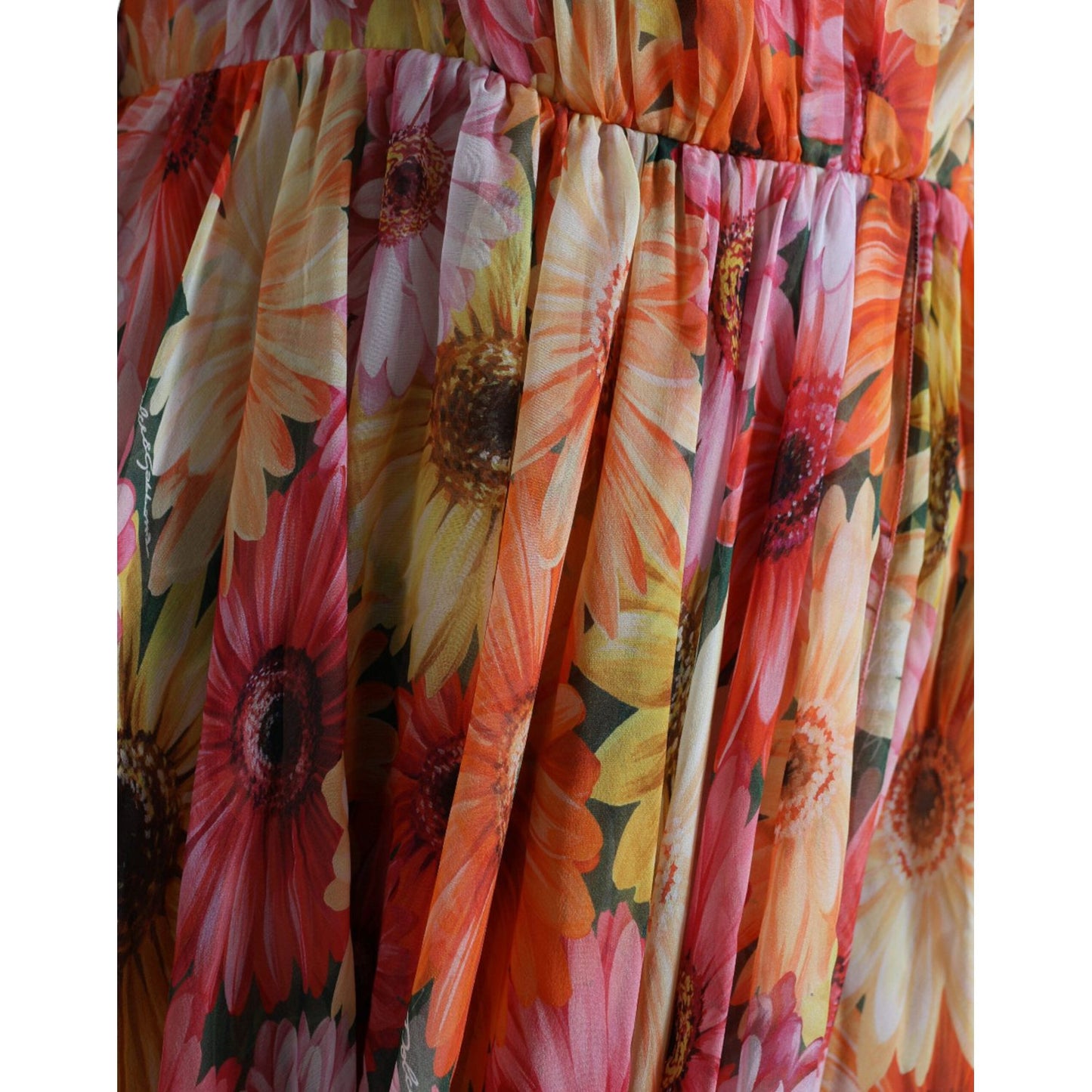 Dolce & Gabbana Elegant Floral Silk Midi Dress with V-Neck Dolce & Gabbana Sienna
