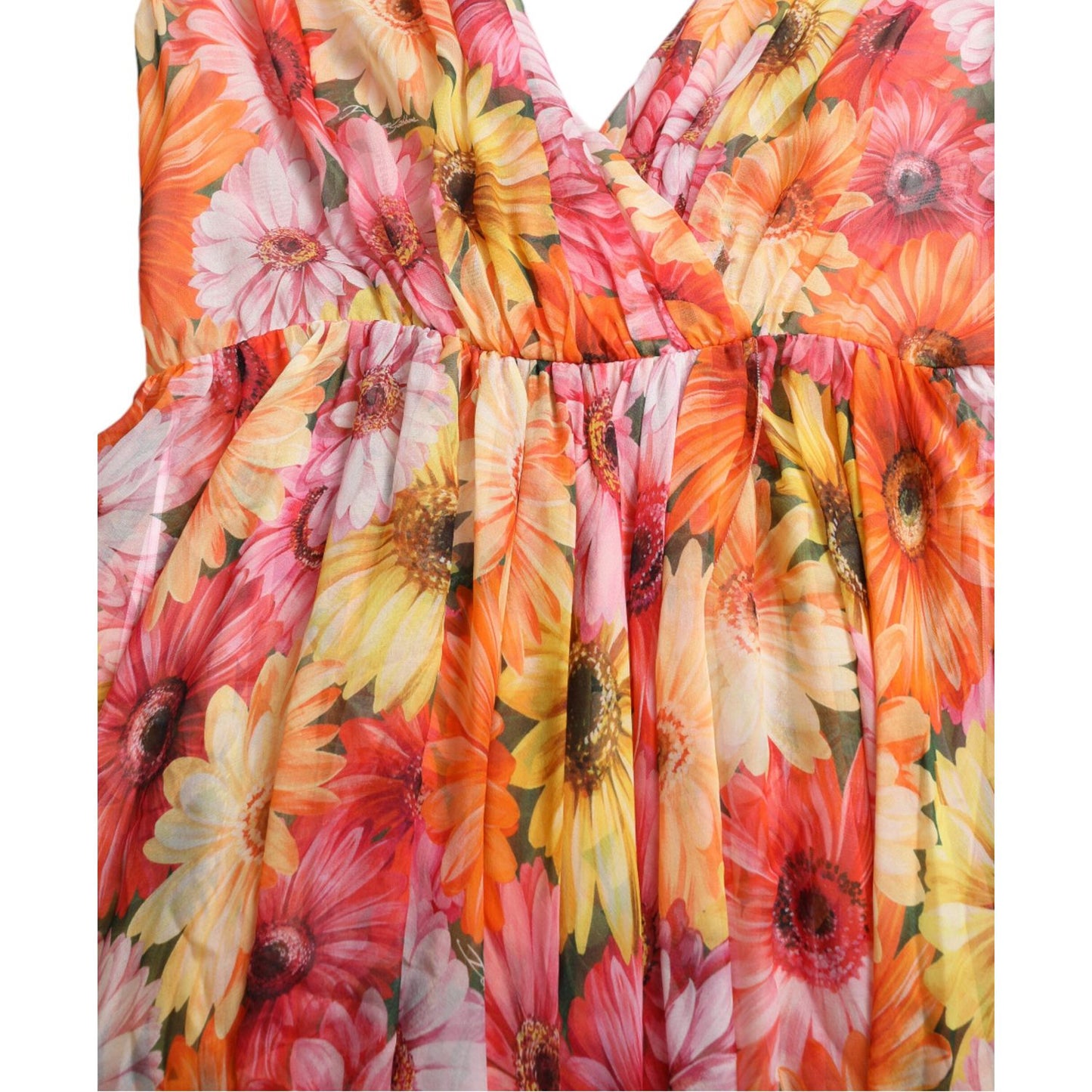 Dolce & Gabbana Elegant Floral Silk Midi Dress with V-Neck Dolce & Gabbana Dark Salmon
