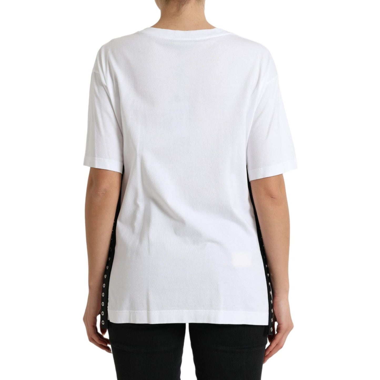 Dolce & Gabbana Elegant White Lace-Up Cotton Tee Dolce & Gabbana Light Gray