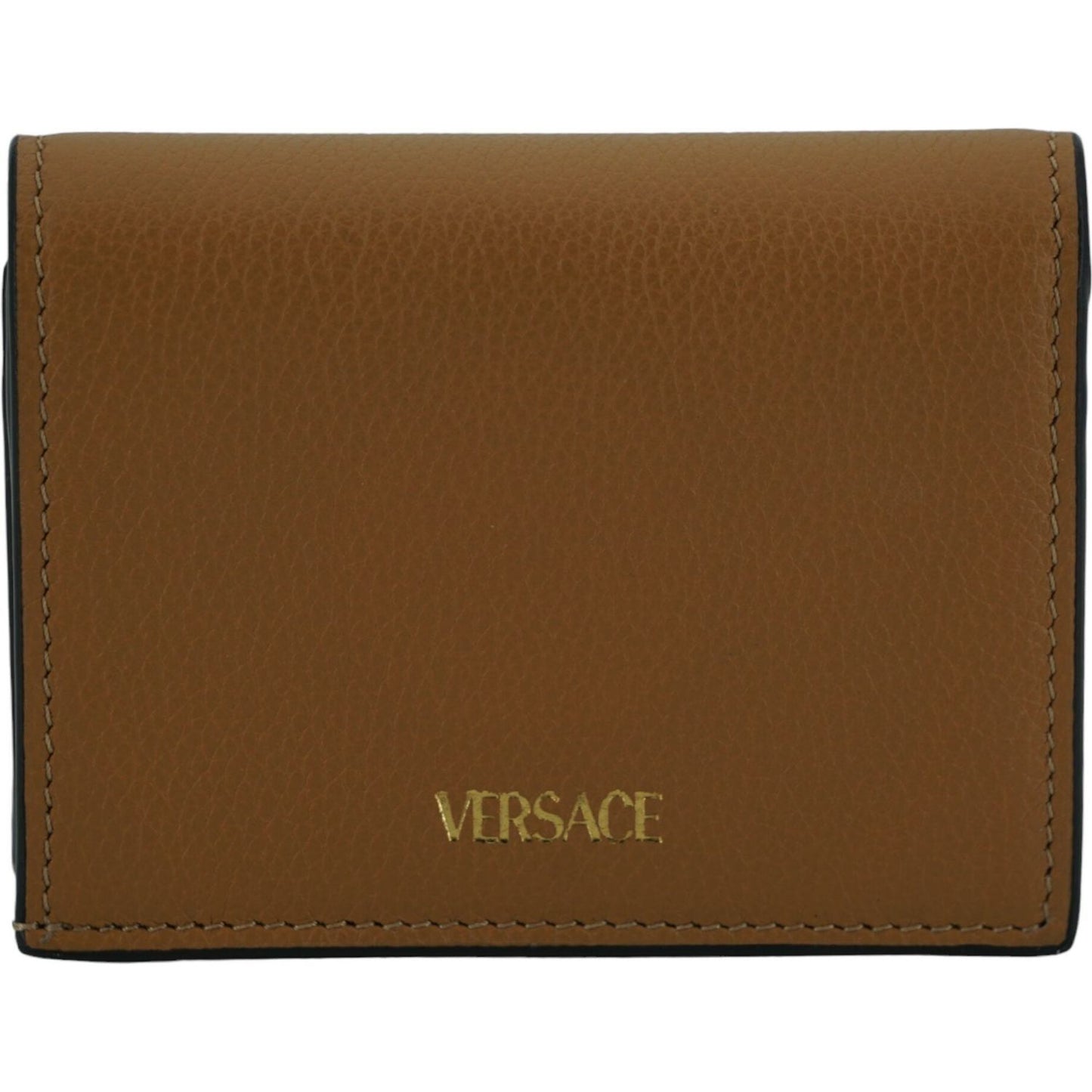 Versace Elegant Compact Leather Wallet in Brown Versace Saddle Brown