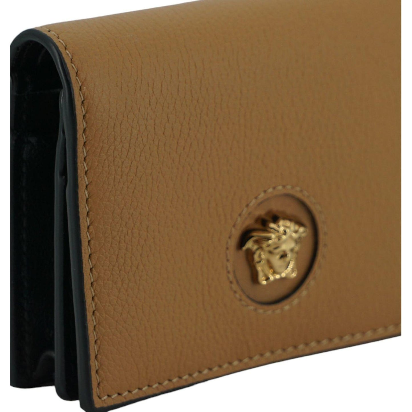 Versace Elegant Compact Leather Wallet in Brown Versace Sienna