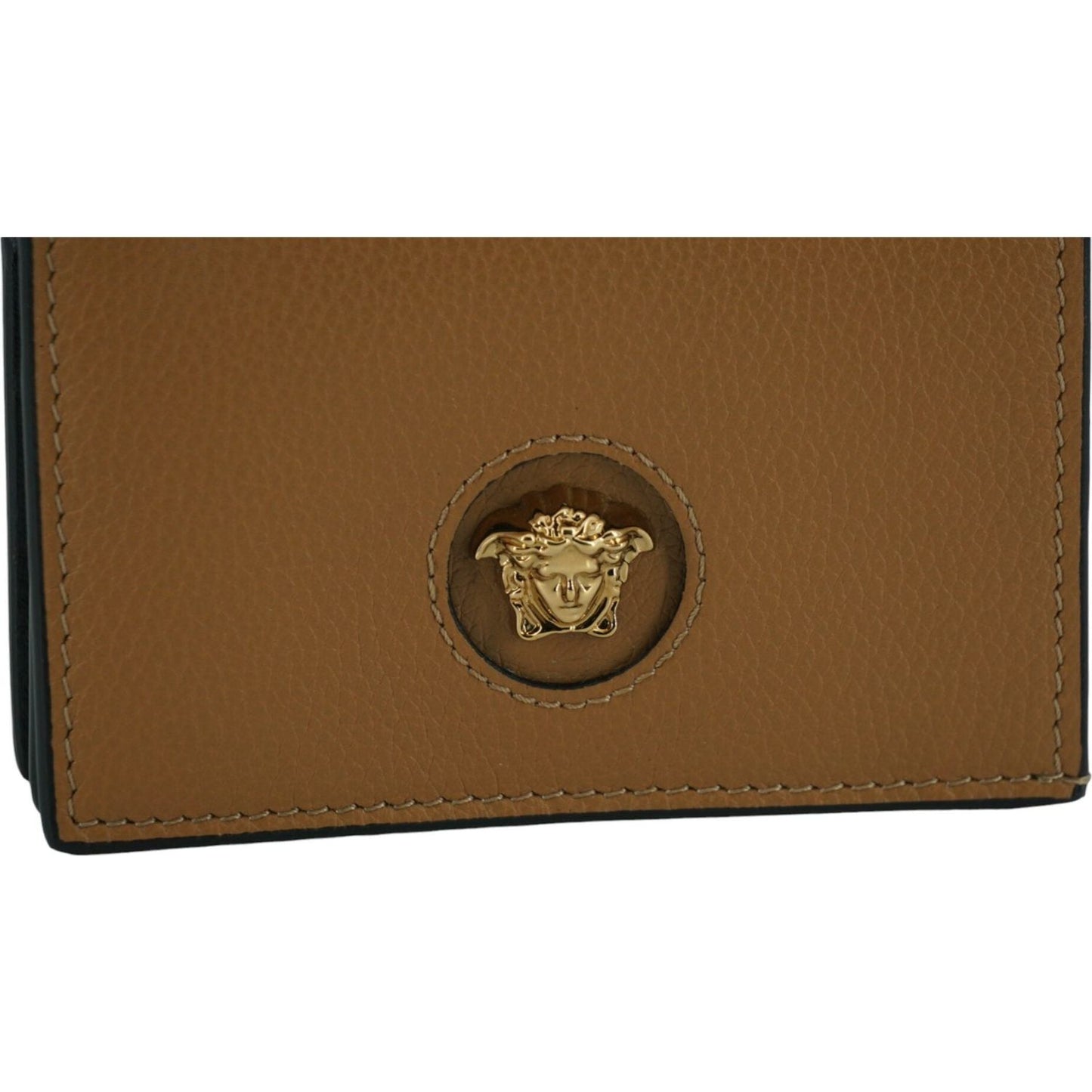 Versace Elegant Compact Leather Wallet in Brown Versace Saddle Brown