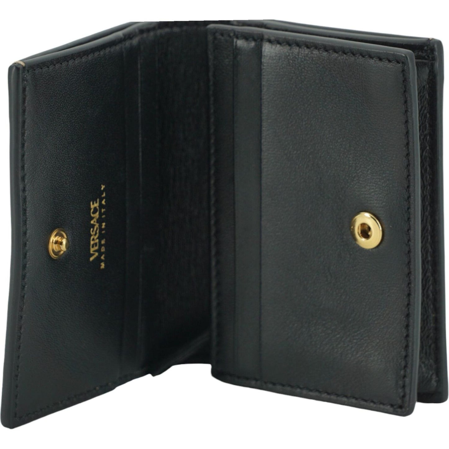 Versace Elegant Compact Leather Wallet in Brown Versace Dark Slate Gray
