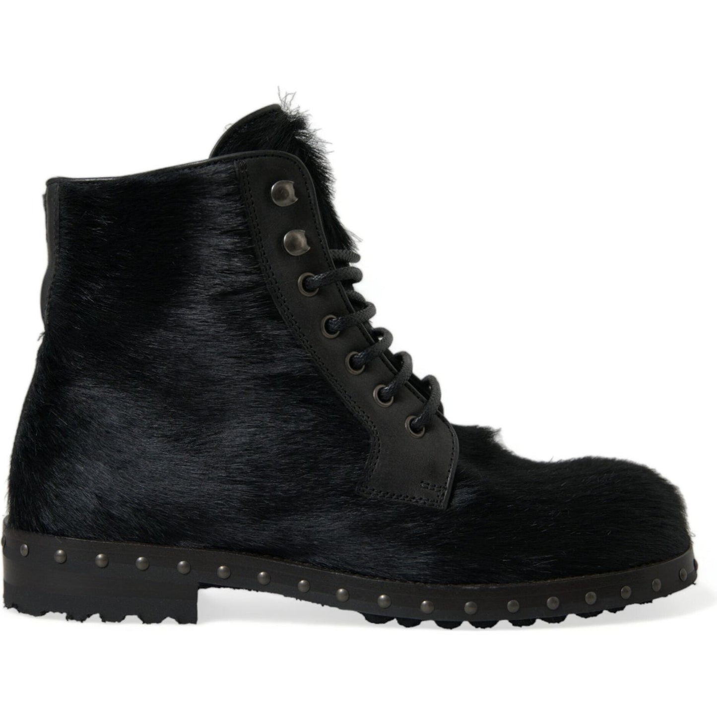 Dolce & Gabbana Elegant Black Calf Leather Lace-Up Boots Dolce & Gabbana Black