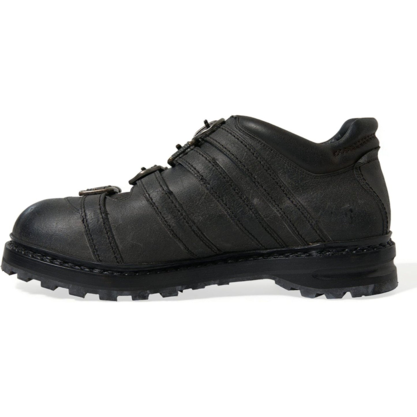 Dolce & Gabbana Black Leather Ankle Strap Boots Dolce & Gabbana Dark Slate Gray