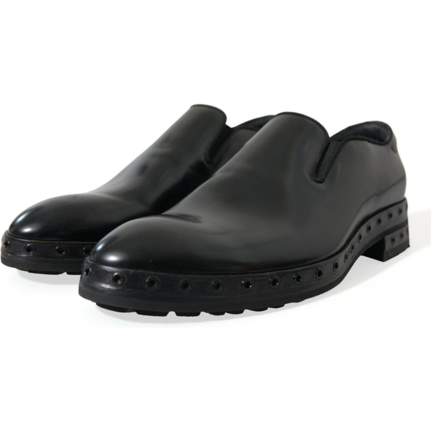 Dolce & Gabbana Elegant Black Leather Studded Loafers Dolce & Gabbana Dark Slate Gray