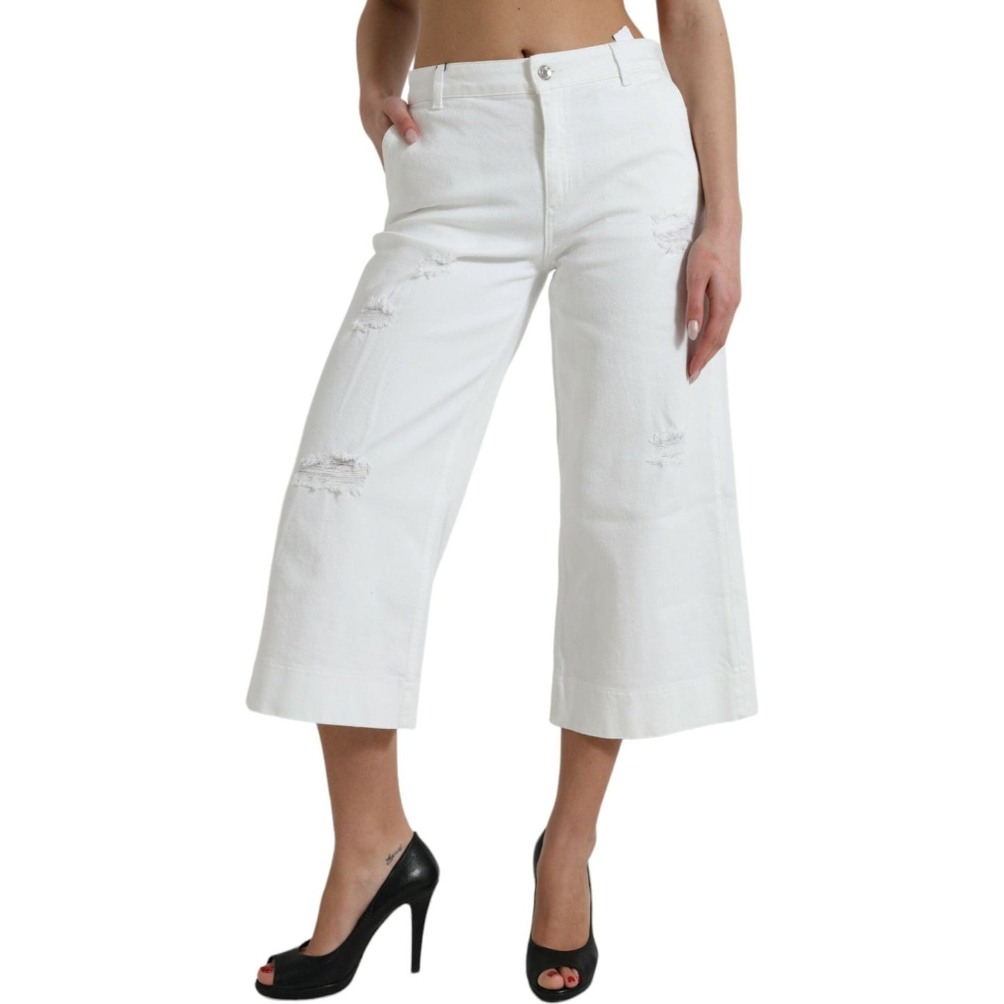 Dolce & Gabbana Elegant White Mid-Waist Denim Cropped Jeans Dolce & Gabbana Light Gray