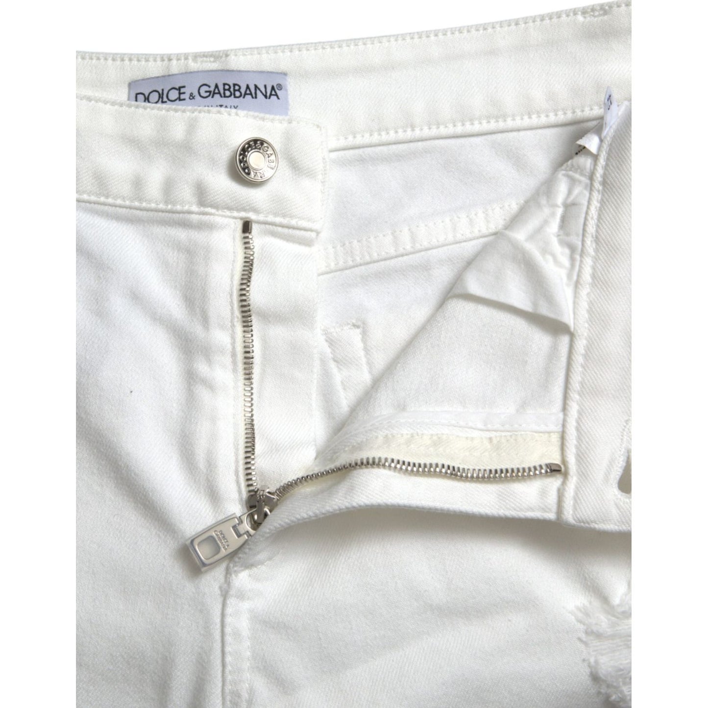 Dolce & Gabbana Elegant White Mid-Waist Denim Cropped Jeans Dolce & Gabbana Light Gray